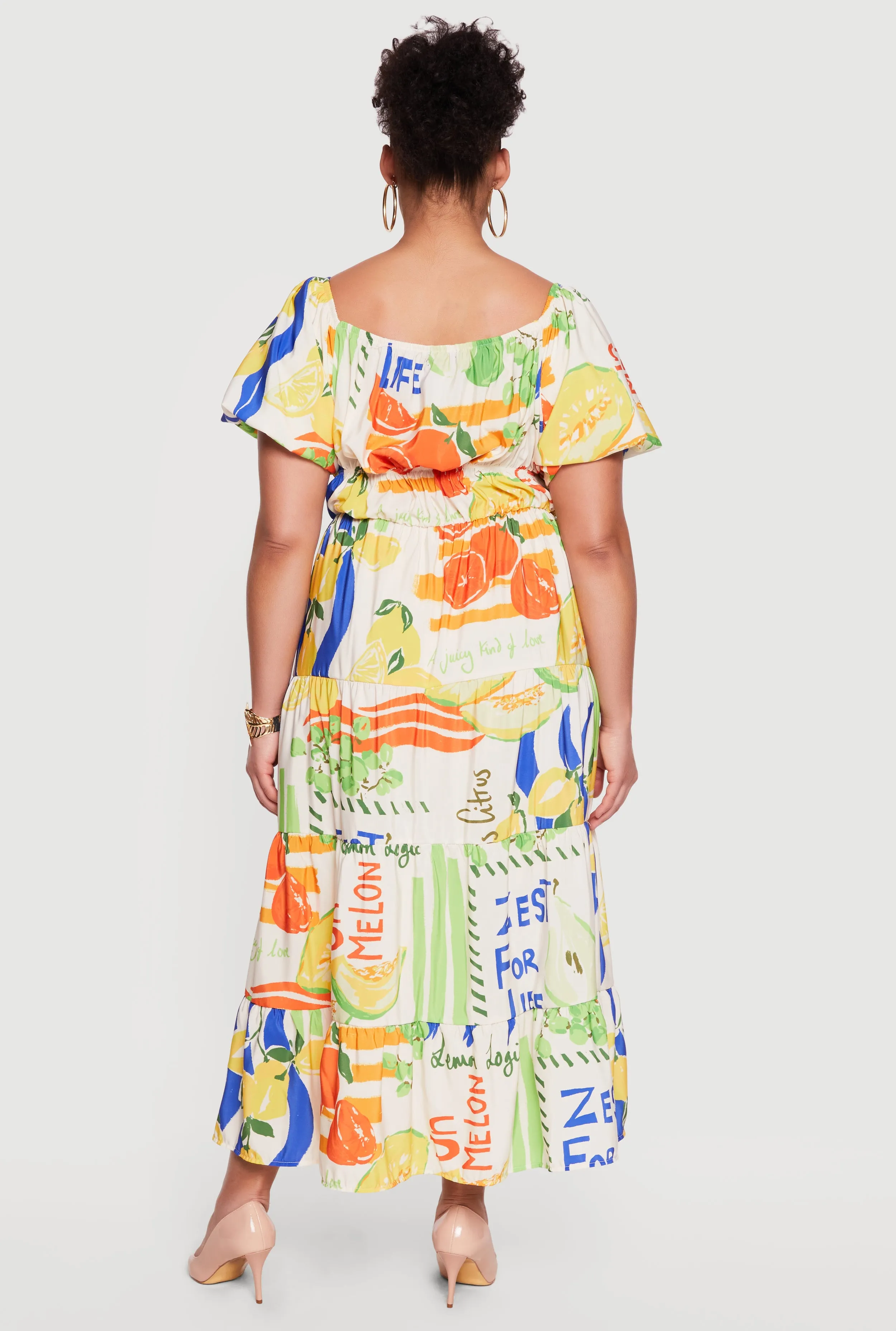 Plus Size Fruit Print Bubble Sleeve Tiered Maxi Dress sold by Rainbow product image thumbnail 3