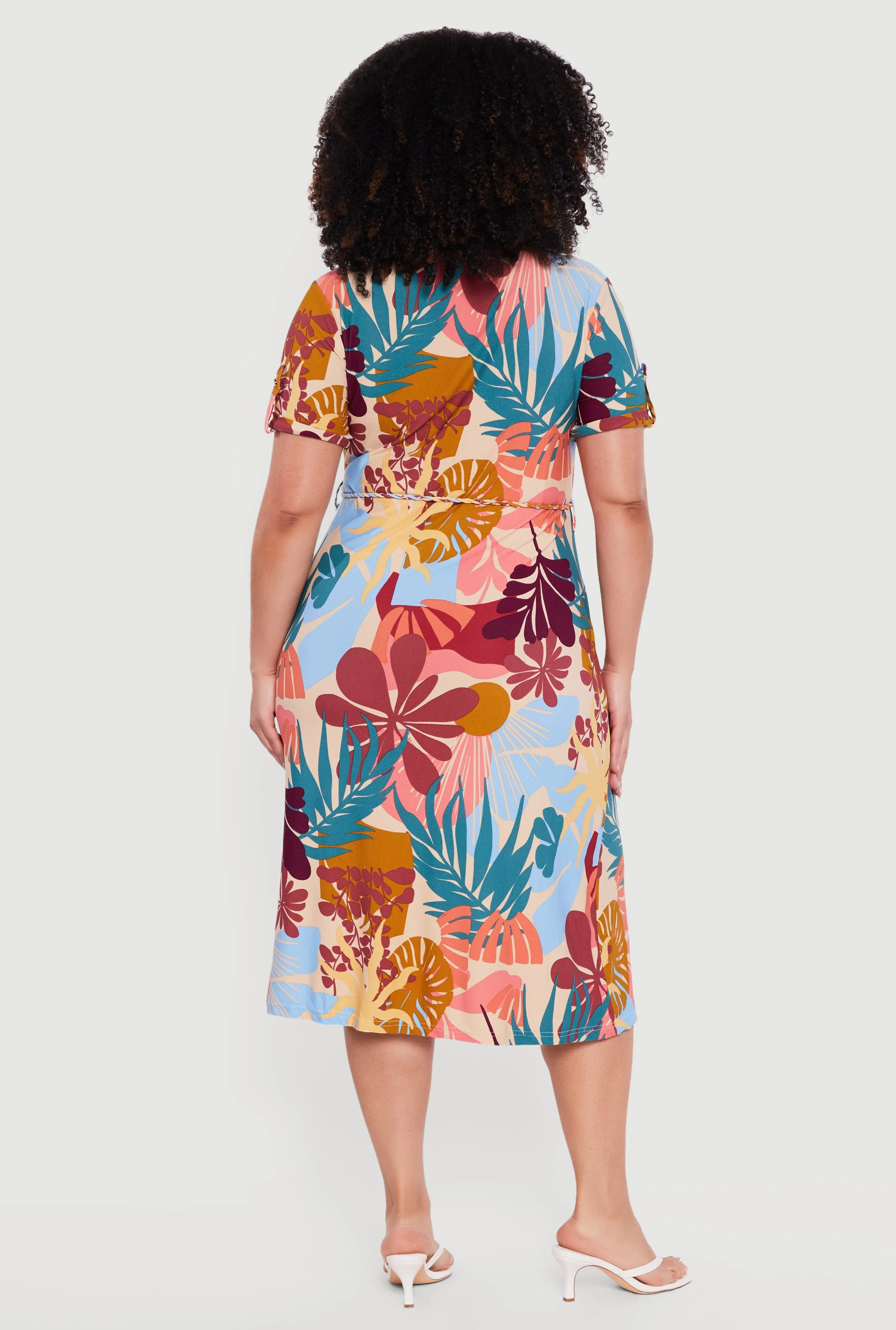 Plus Size Floral Print Button Front Shirt Dress sold by Rainbow product image thumbnail 3