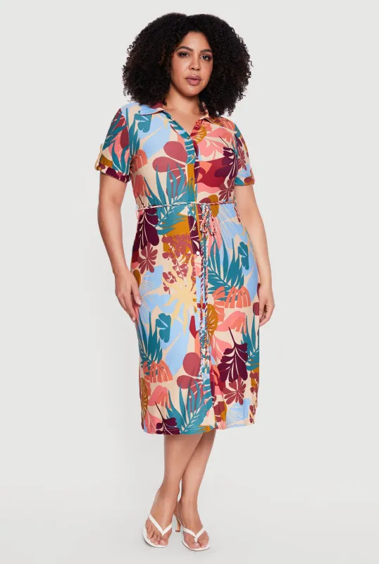 Plus Size Floral Print Button Front Shirt Dress sold by Rainbow
