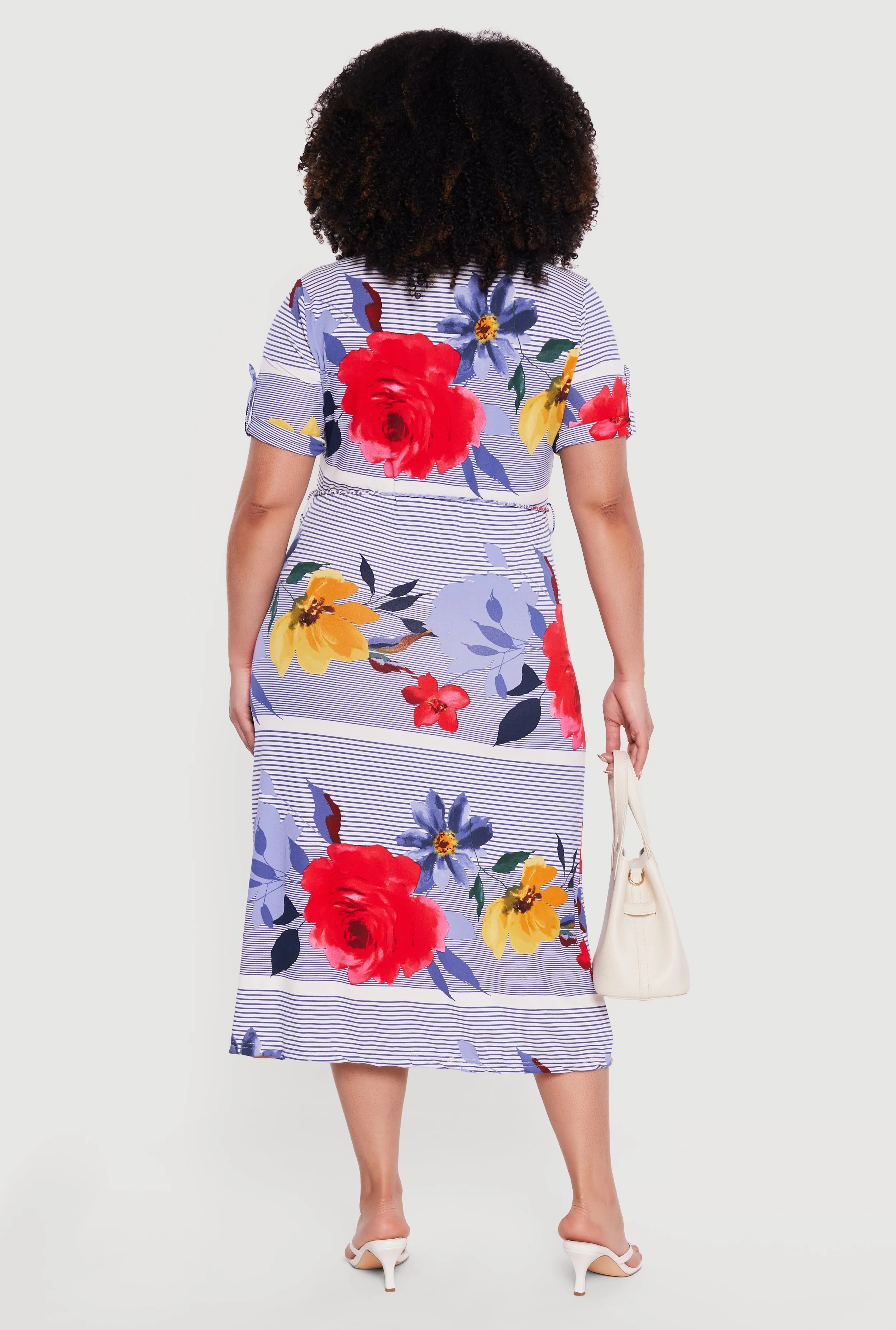 Plus Size Floral Striped Button Front Shirt Dress sold by Rainbow product image thumbnail 3