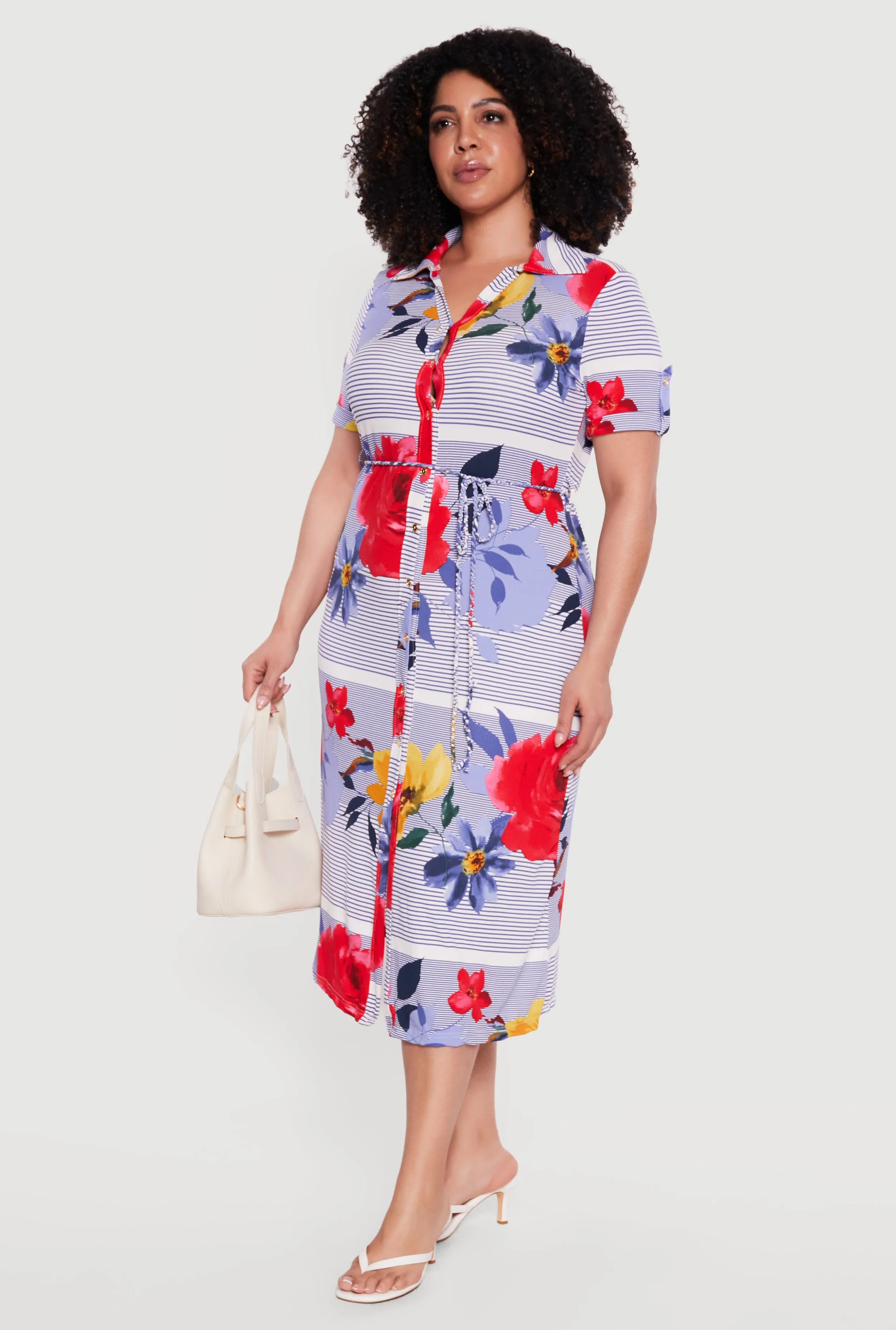 Plus Size Floral Striped Button Front Shirt Dress sold by Rainbow product image thumbnail 2