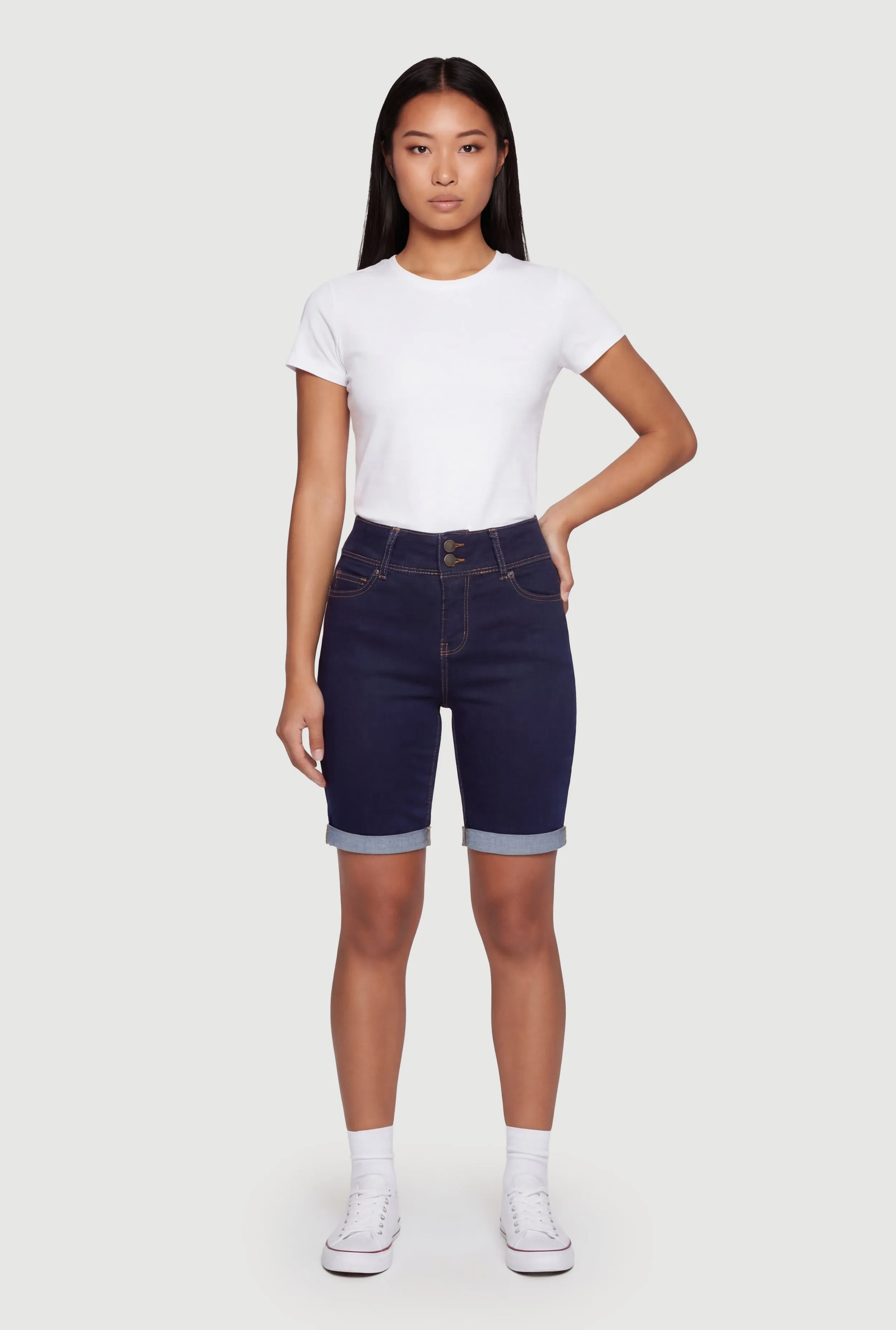 WAX Fixed Cuff Stretch Denim Bermuda Shorts sold by Rainbow