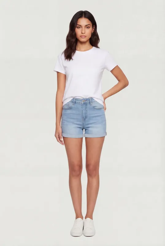 WAX Fixed Cuff Stretch Denim Shorts sold by Rainbow
