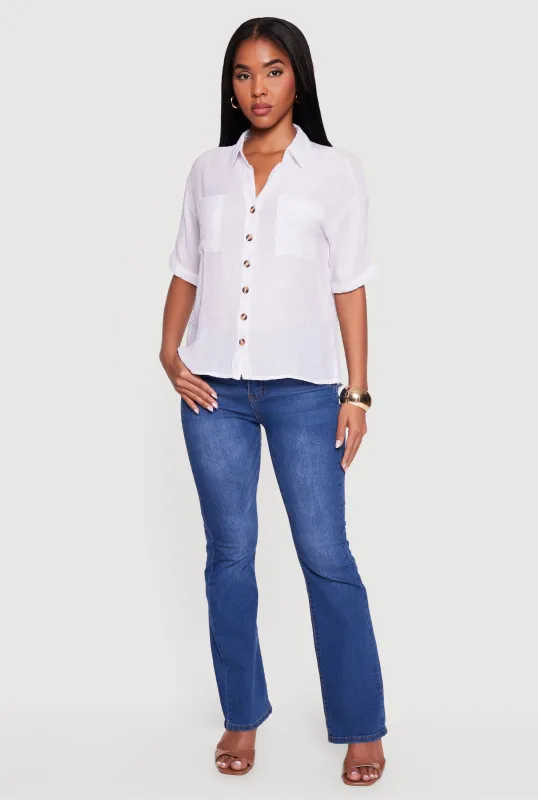 Tortoise Button Front Short Sleeve Shirt sold by Rainbow