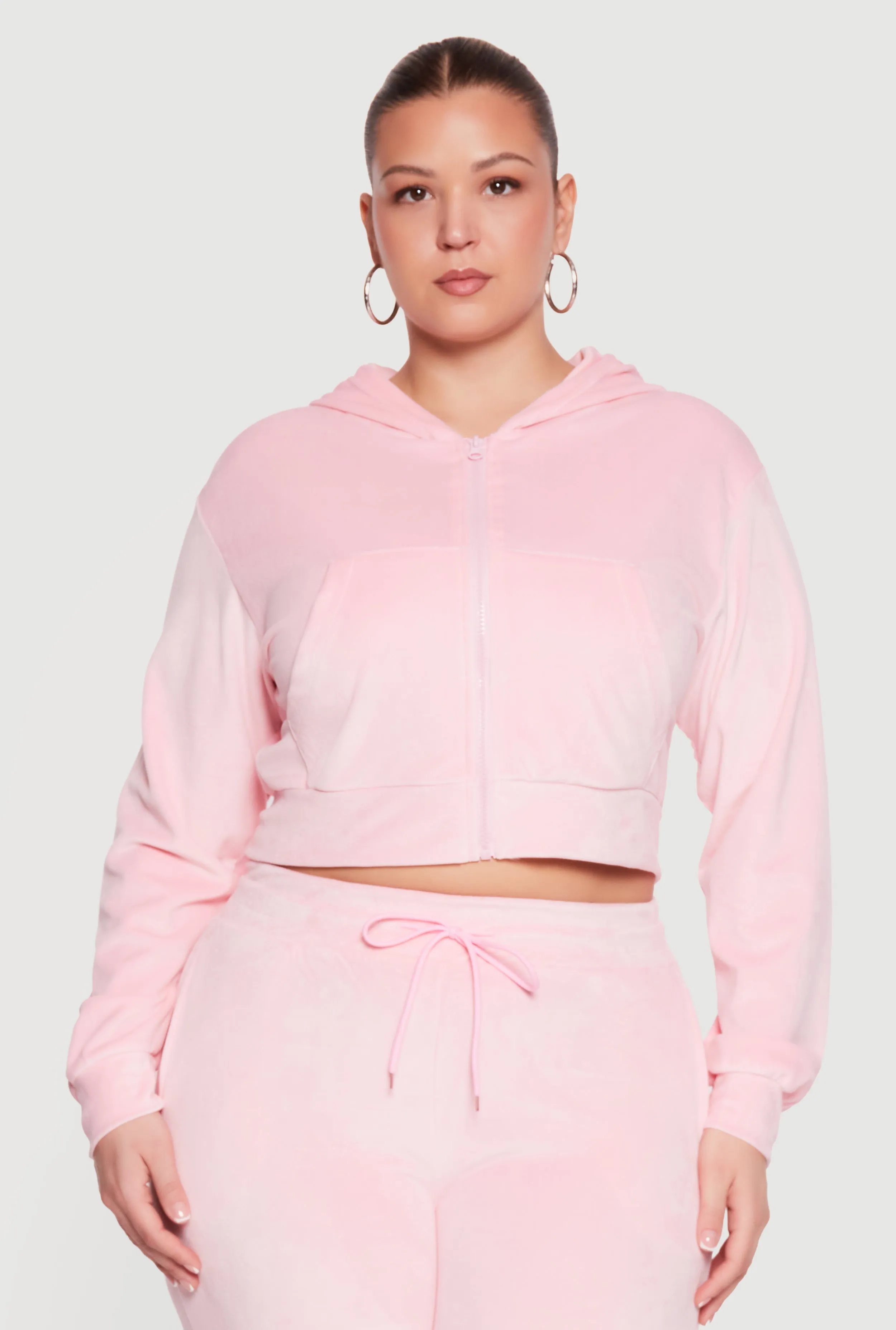 Plus Size Velour Zip Front Cropped Hoodie sold by Rainbow product image thumbnail 2