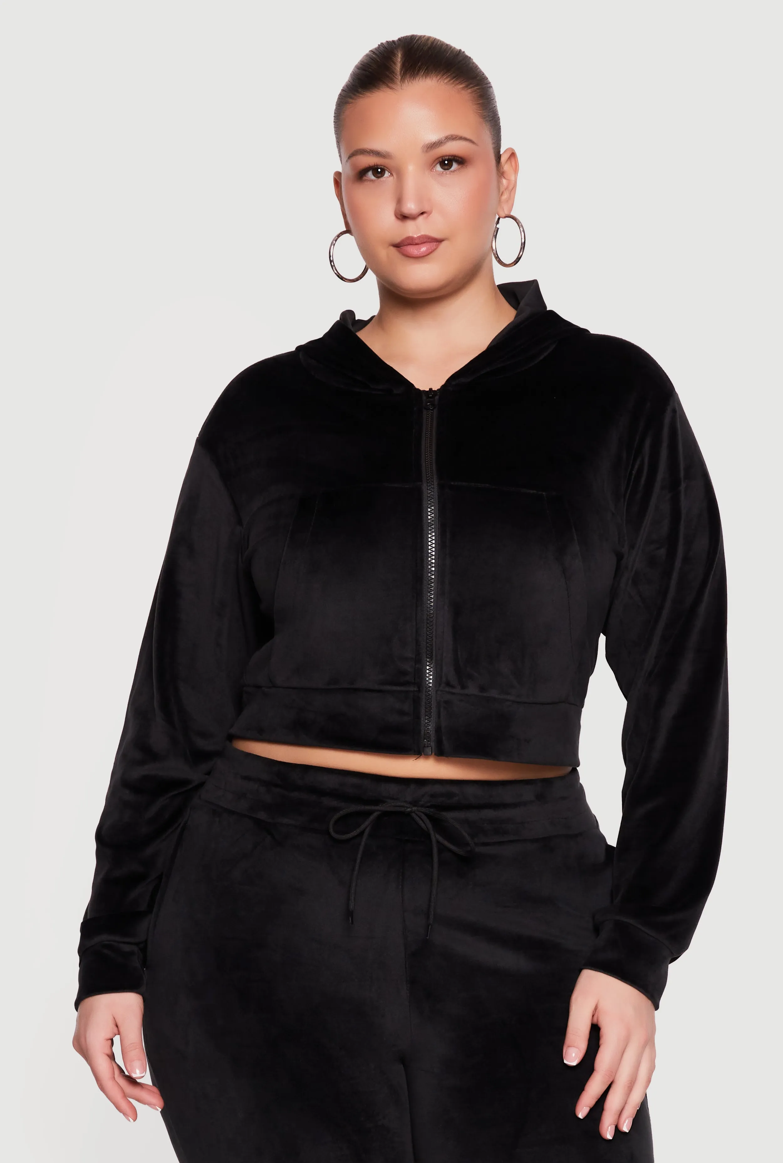 Plus Size Velour Zip Front Cropped Hoodie sold by Rainbow product image thumbnail 3