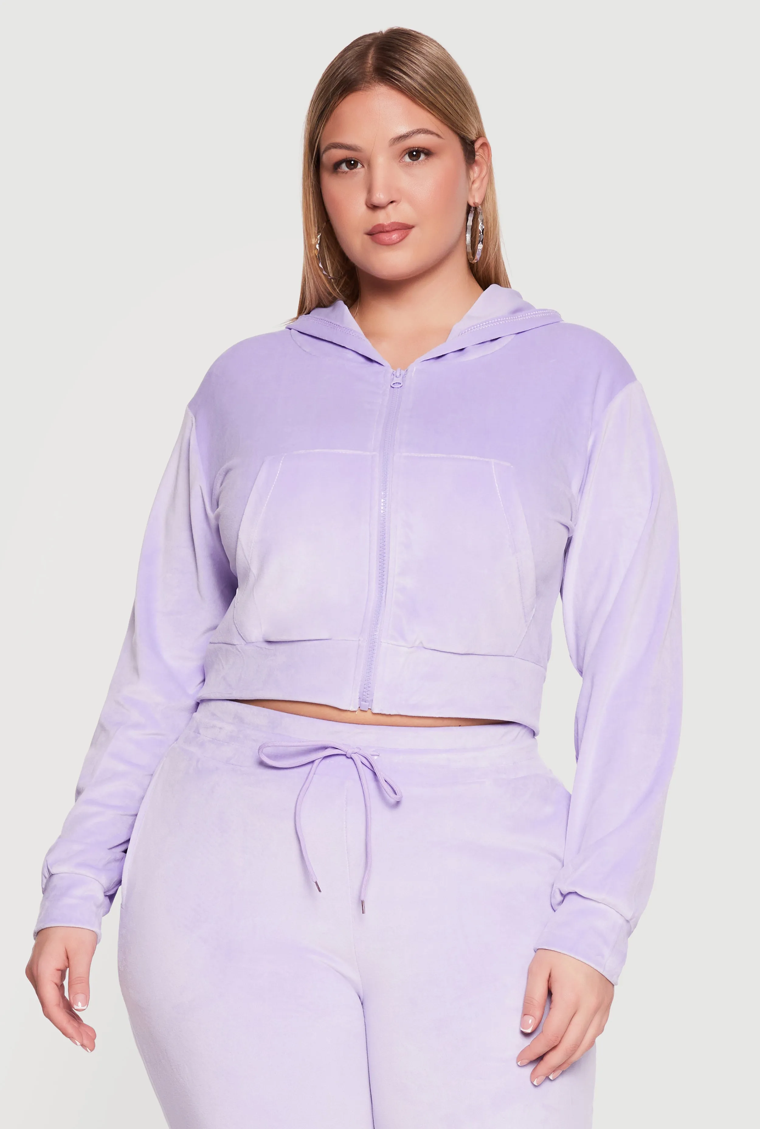 Plus Size Velour Zip Front Cropped Hoodie sold by Rainbow product image thumbnail 5