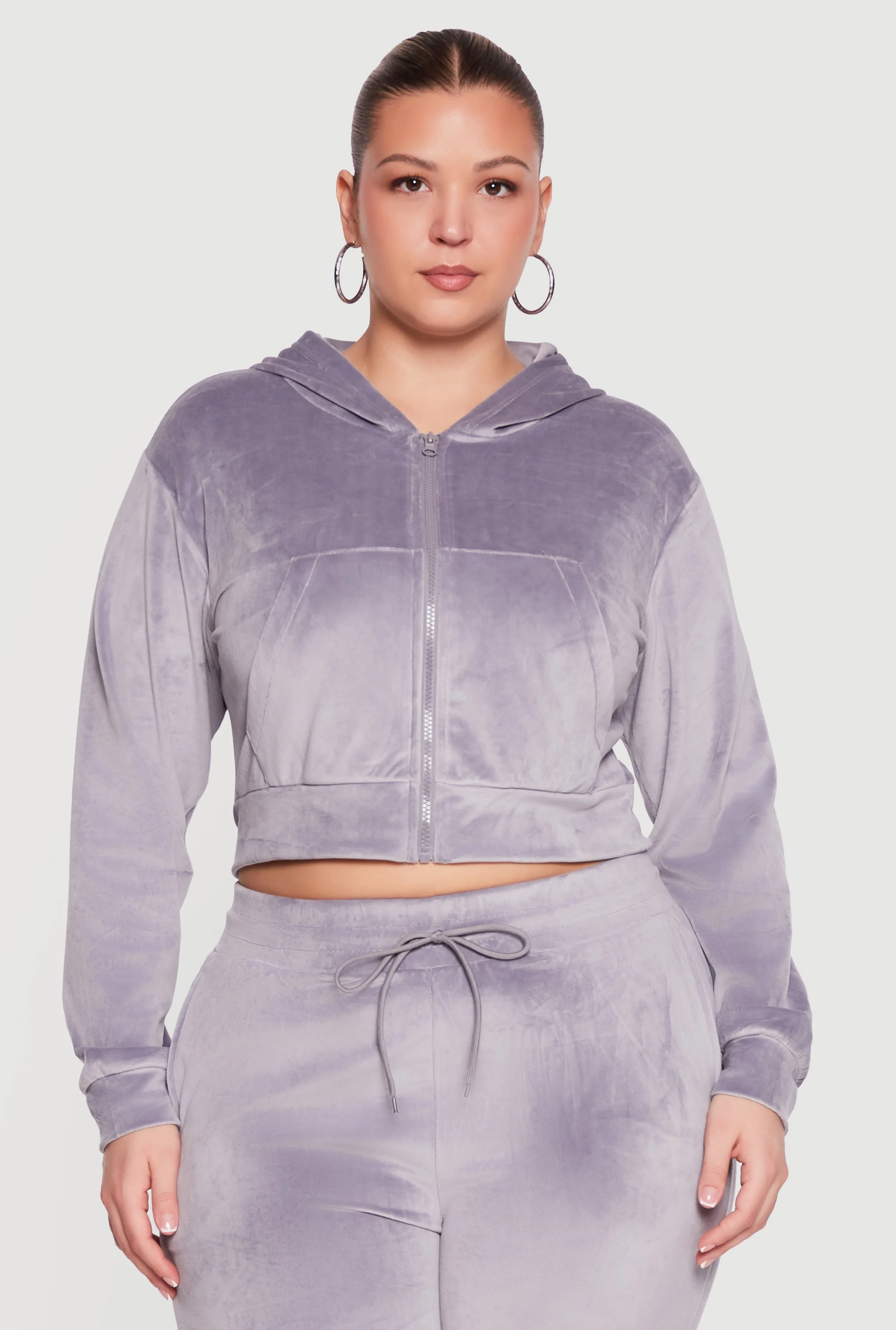 Plus Size Velour Zip Front Cropped Hoodie sold by Rainbow product image thumbnail 4
