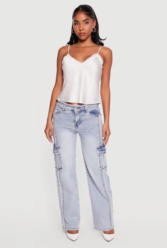 VIP Frayed Cargo Pocket Straight Leg Jeans made by Rainbow