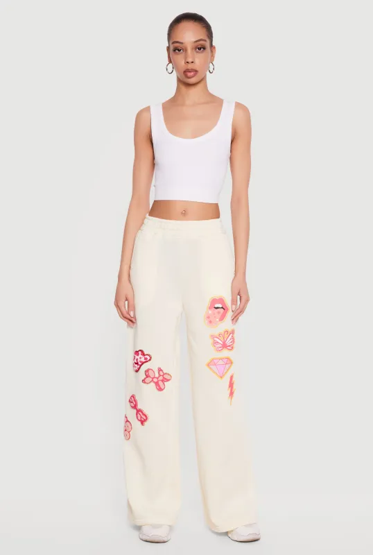 Patch Graphic Wide Leg Pull On Sweatpants made by Rainbow