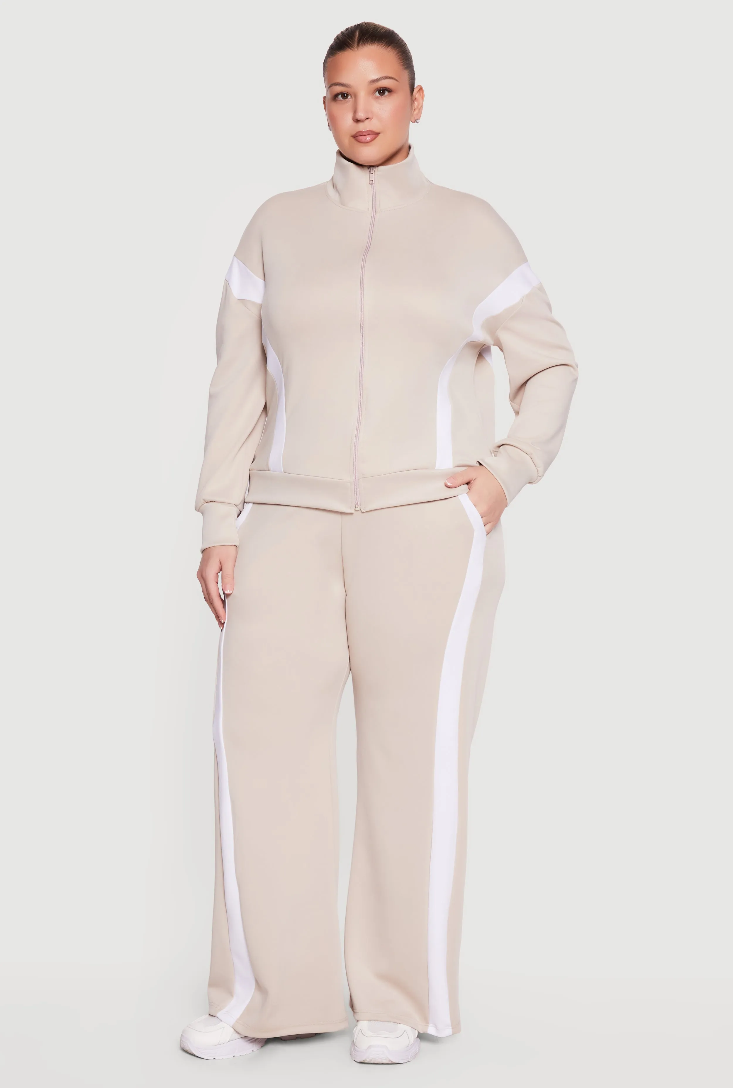 Plus Size Side Stripe Wide Leg Active Pants sold by Rainbow