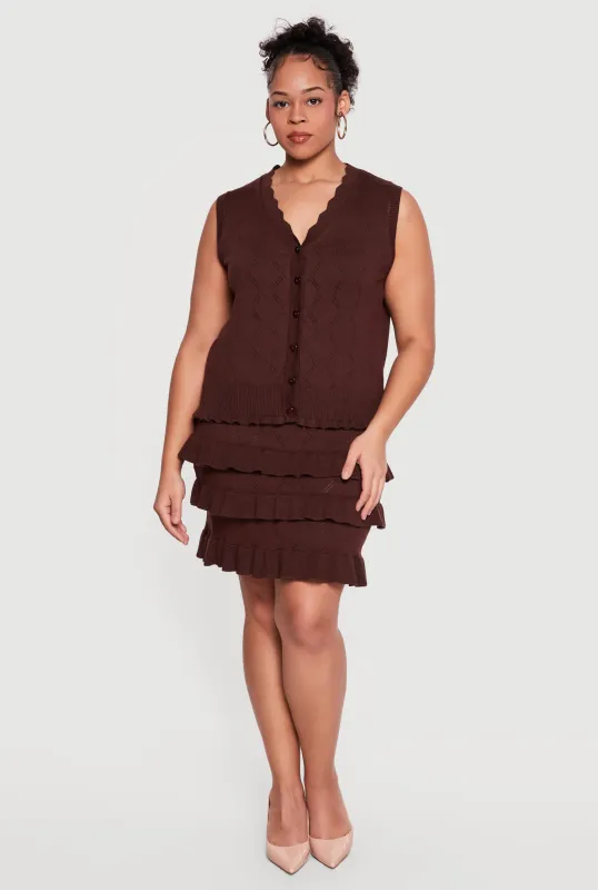 Plus Size Heart Geometric Pointelle Tiered Mini Skirt made by Almost Famous