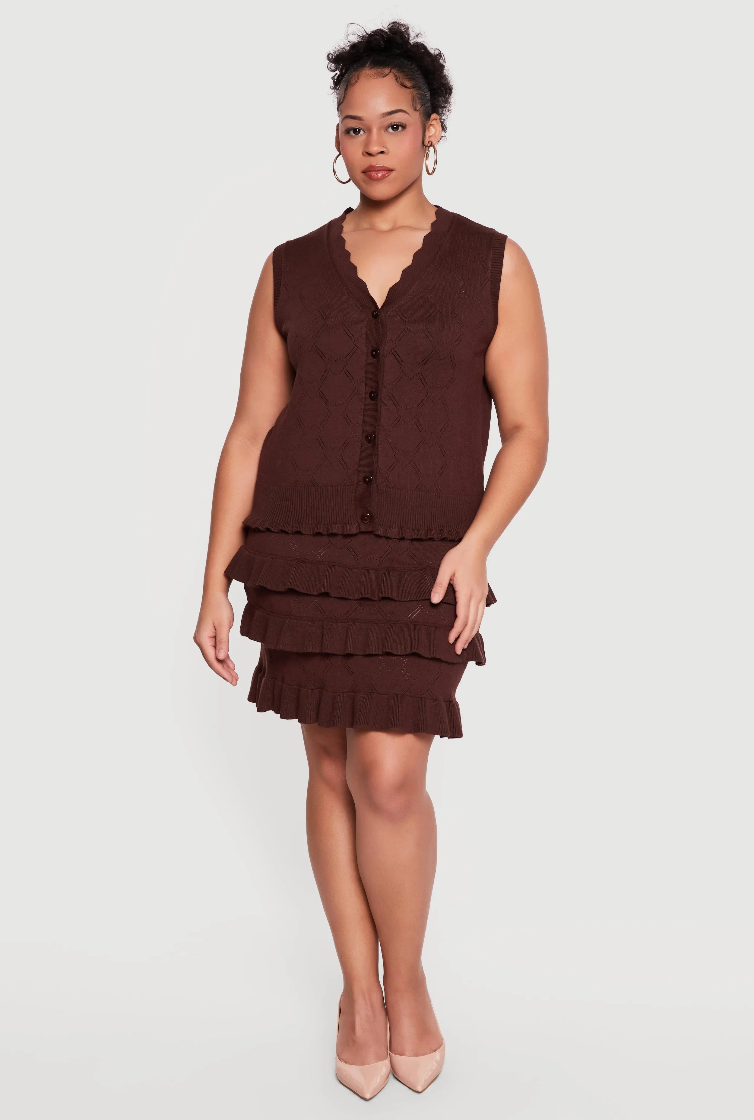Plus Size Heart Geometric Pointelle Tiered Mini Skirt sold by Rainbow