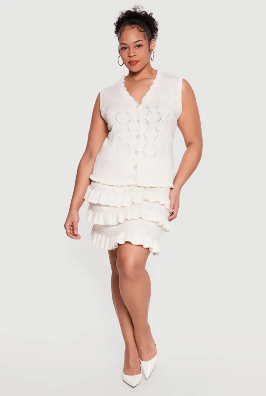 Plus Size Heart Geometric Pointelle Tiered Mini Skirt made by Almost Famous