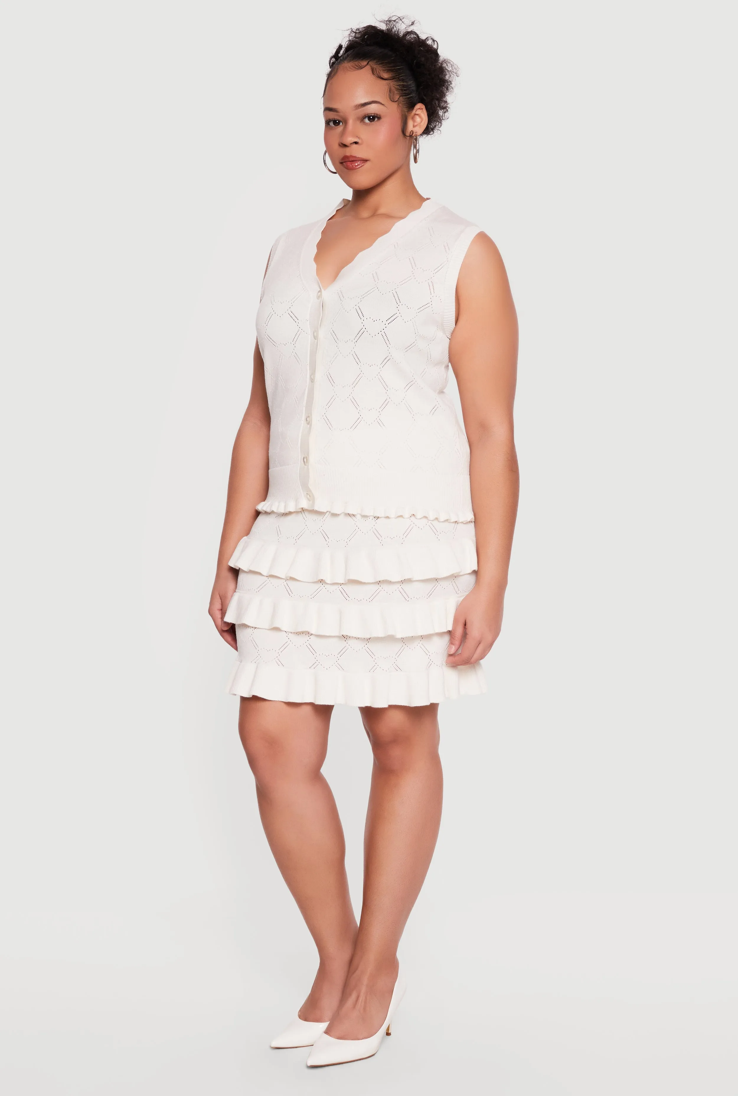 Plus Size Heart Geometric Pointelle Tiered Mini Skirt sold by Rainbow product image thumbnail 2