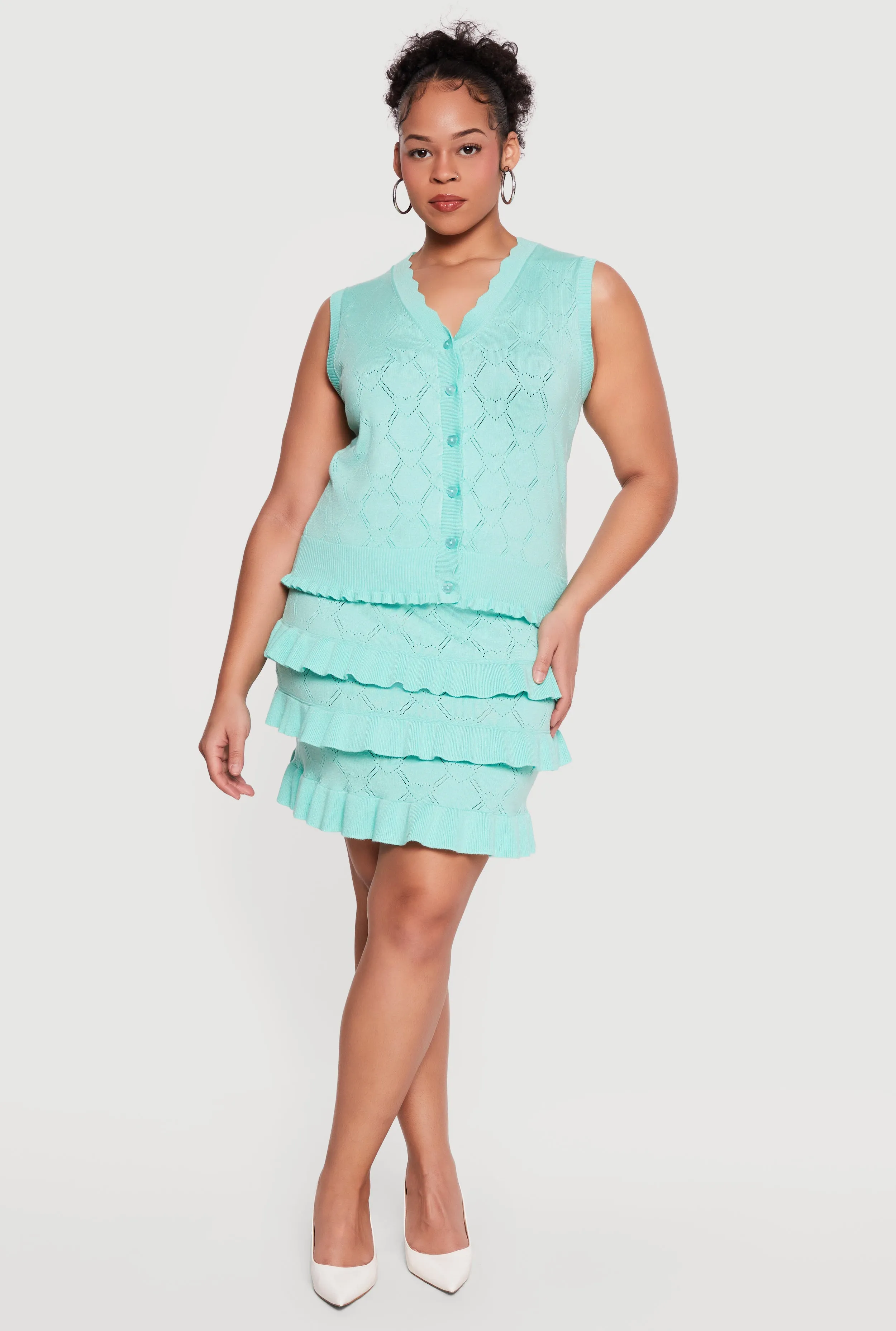 Plus Size Heart Geometric Pointelle Tiered Mini Skirt sold by Rainbow