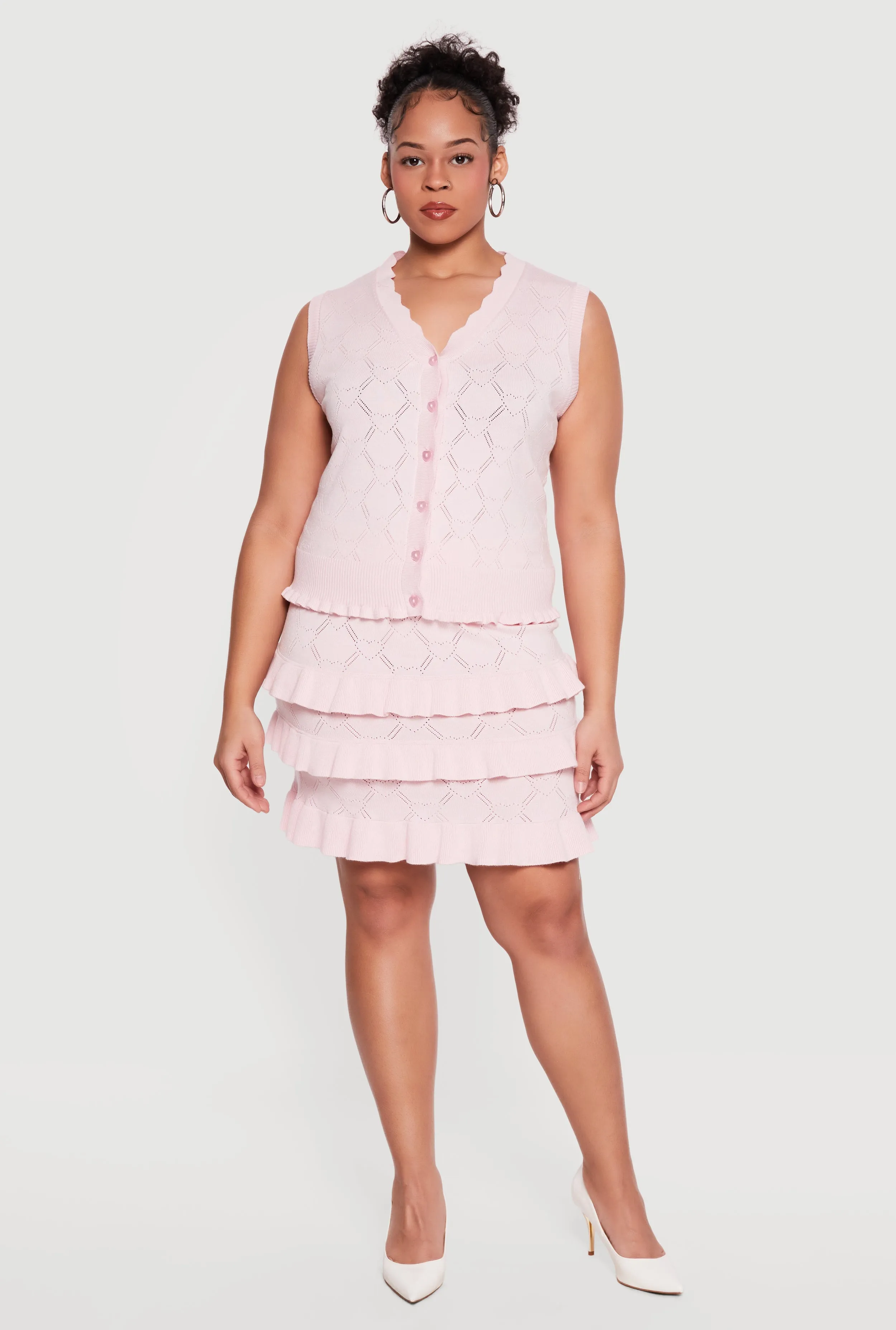 Plus Size Heart Geometric Pointelle Tiered Mini Skirt sold by Rainbow