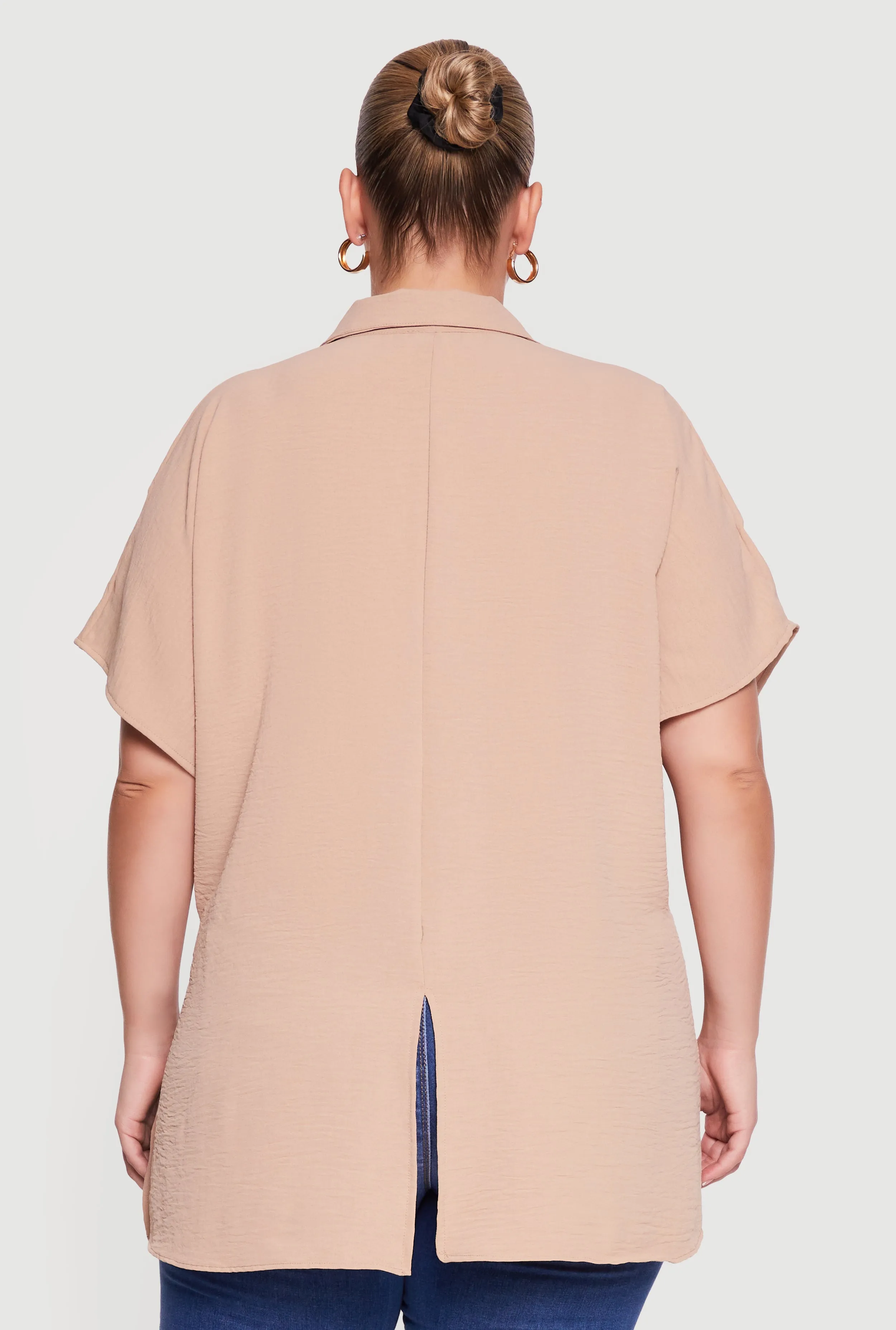 Plus Size Airy Crepe Knit Tie Front Shirt sold by Rainbow product image thumbnail 5