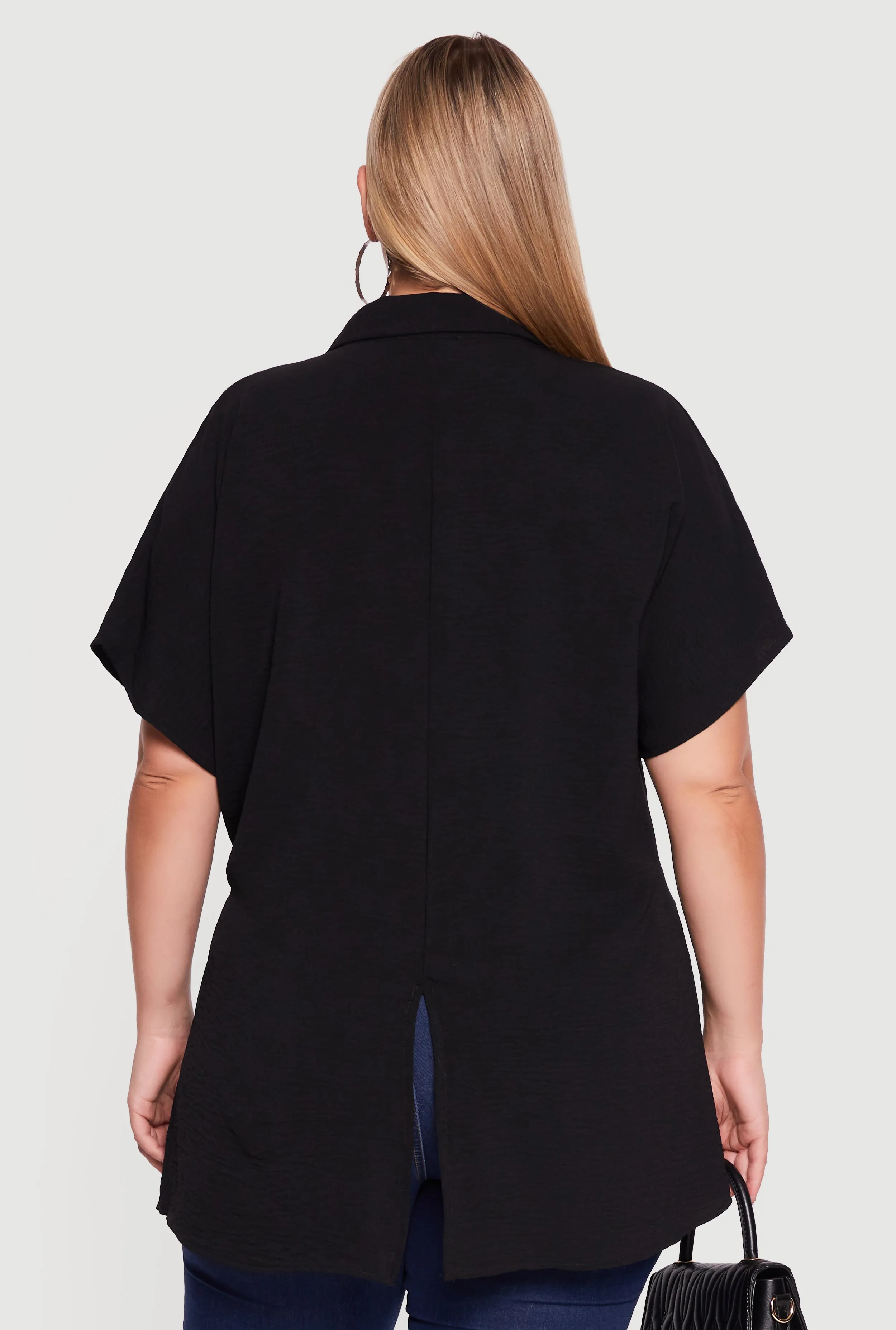 Plus Size Airy Crepe Knit Tie Front Shirt sold by Rainbow product image thumbnail 5