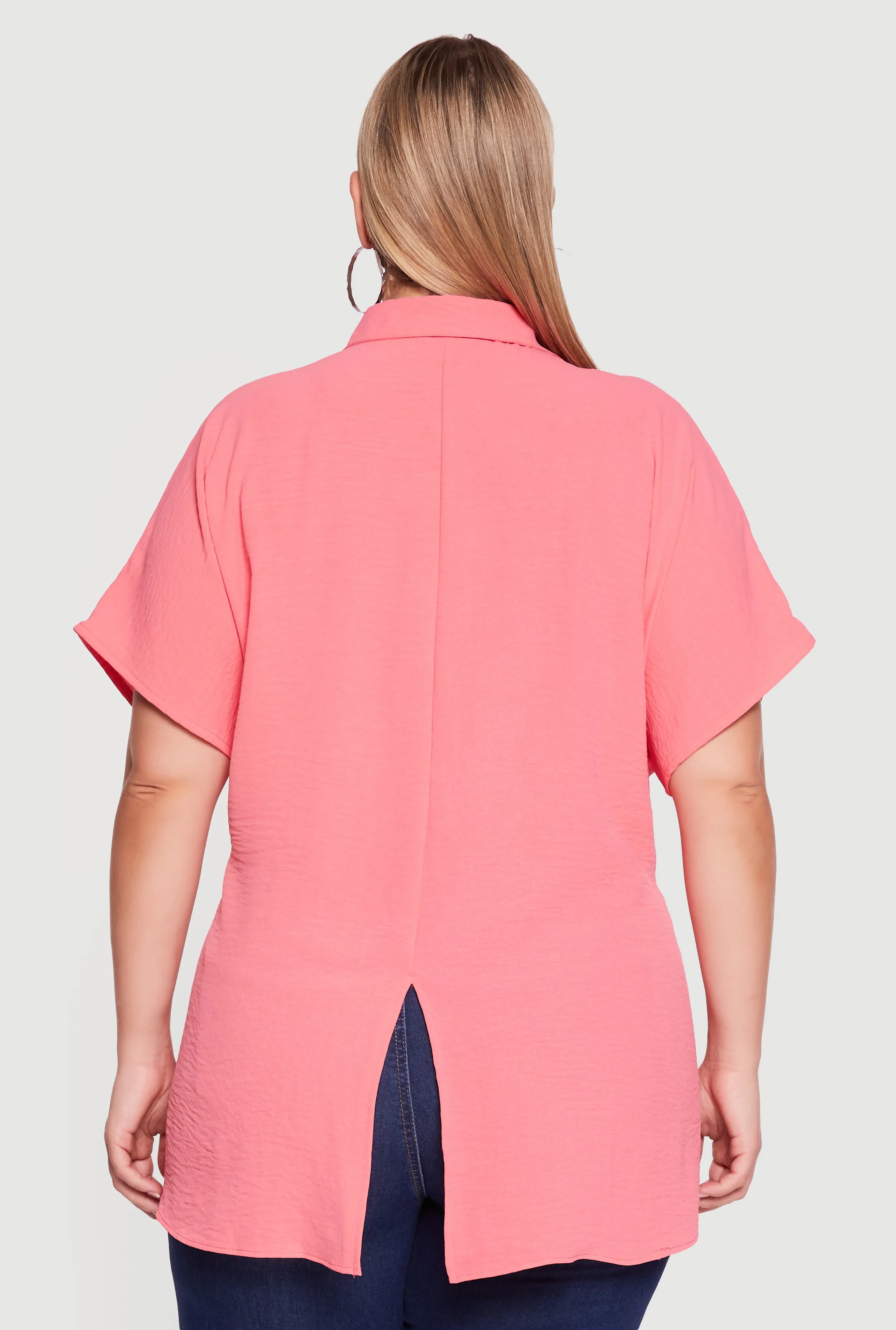 Plus Size Airy Crepe Knit Tie Front Shirt sold by Rainbow product image thumbnail 5