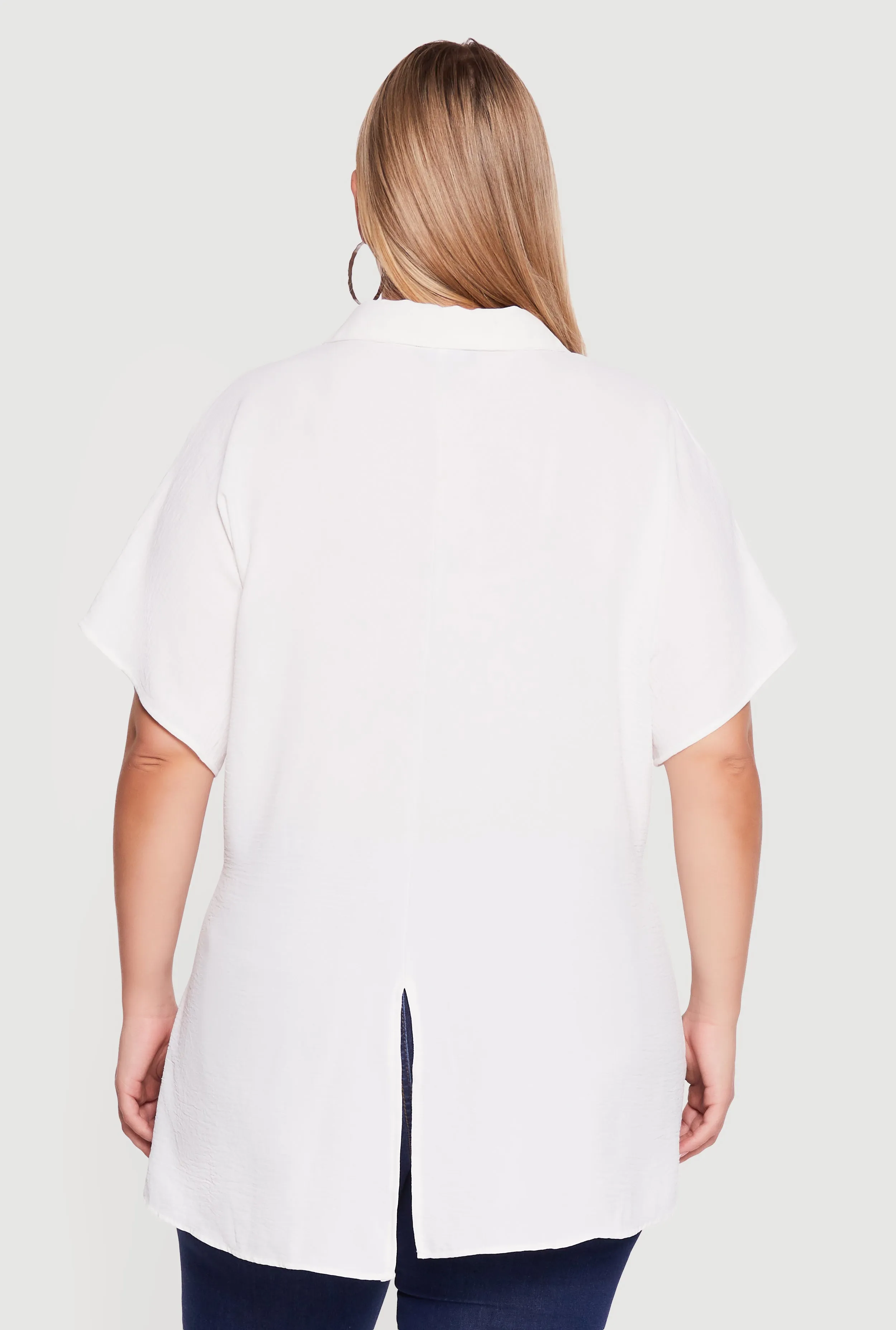 Plus Size Airy Crepe Knit Tie Front Shirt sold by Rainbow product image thumbnail 5