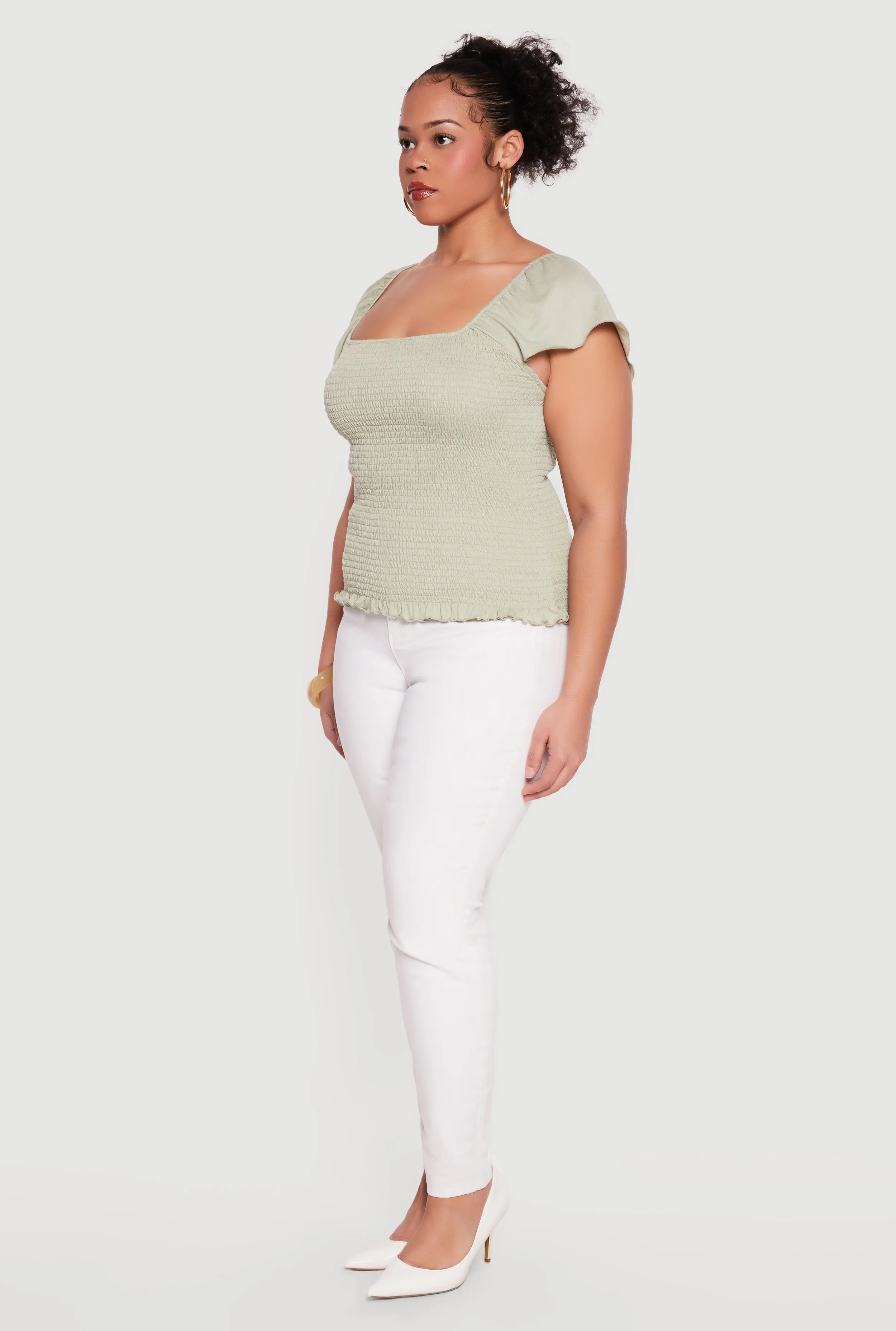 Plus Size Square Neck Flutter Sleeve Smocked Blouse sold by Rainbow product image thumbnail 3