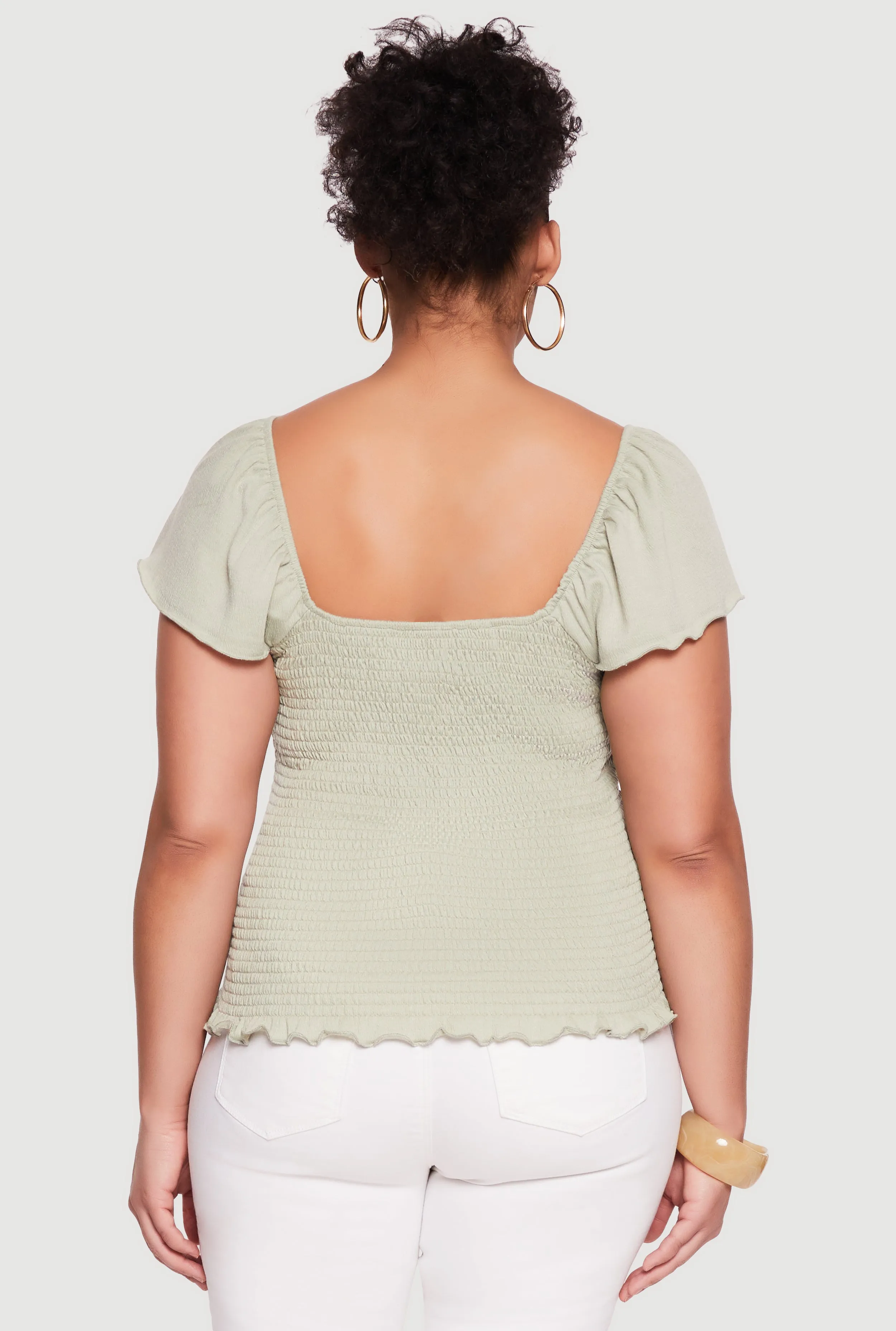 Plus Size Square Neck Flutter Sleeve Smocked Blouse sold by Rainbow product image thumbnail 5