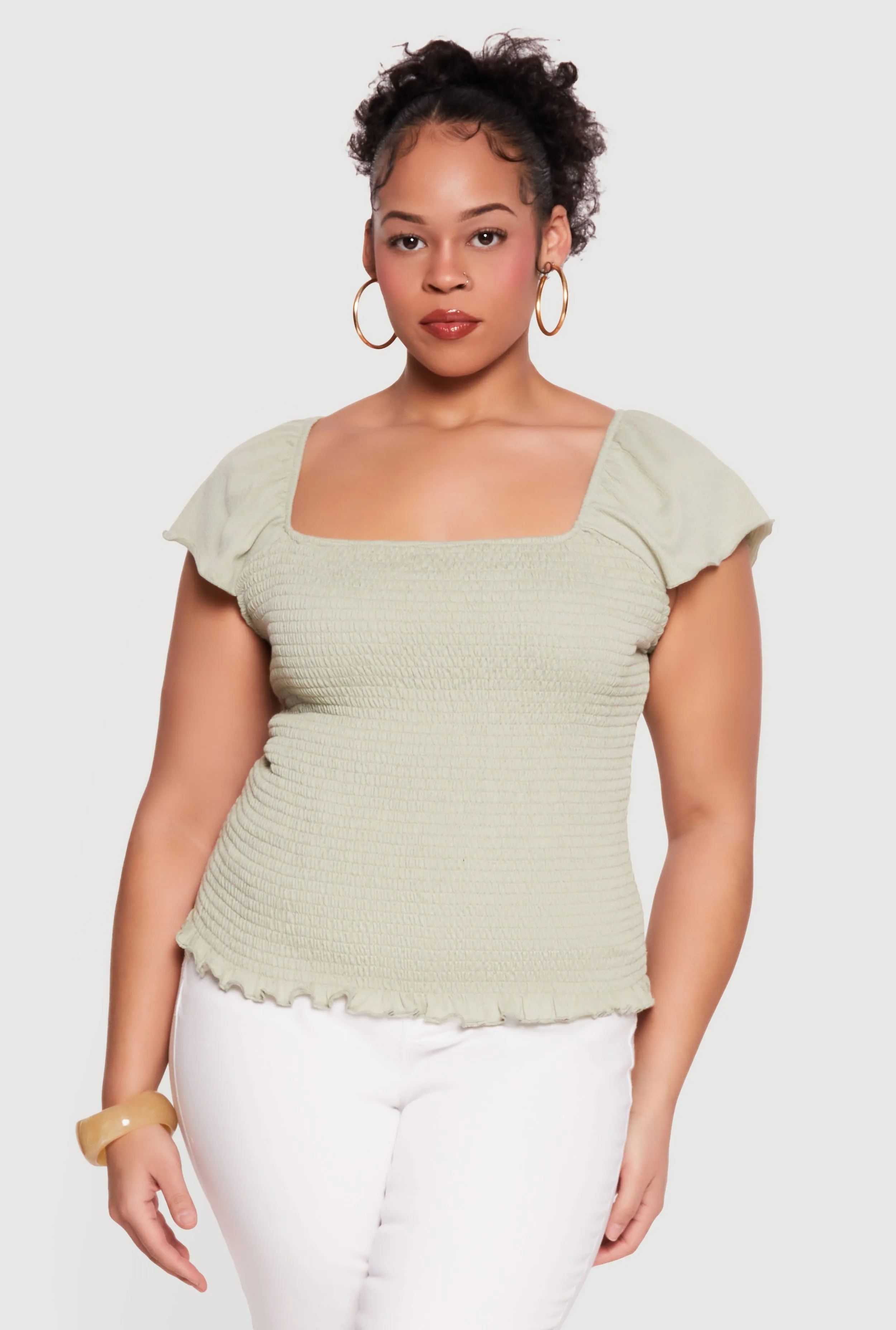 Plus Size Square Neck Flutter Sleeve Smocked Blouse sold by Rainbow product image thumbnail 2