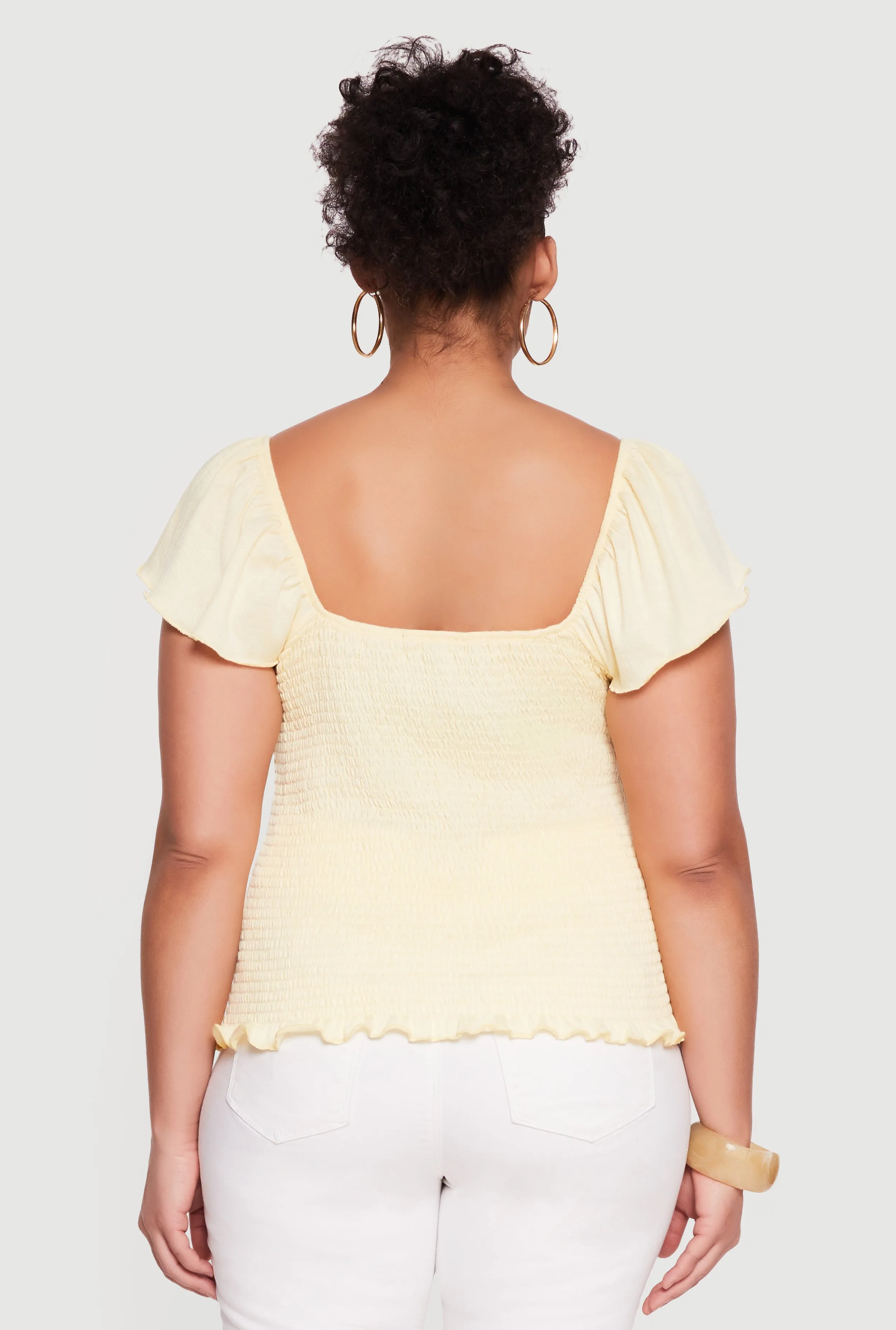 Plus Size Square Neck Flutter Sleeve Smocked Blouse sold by Rainbow product image thumbnail 5