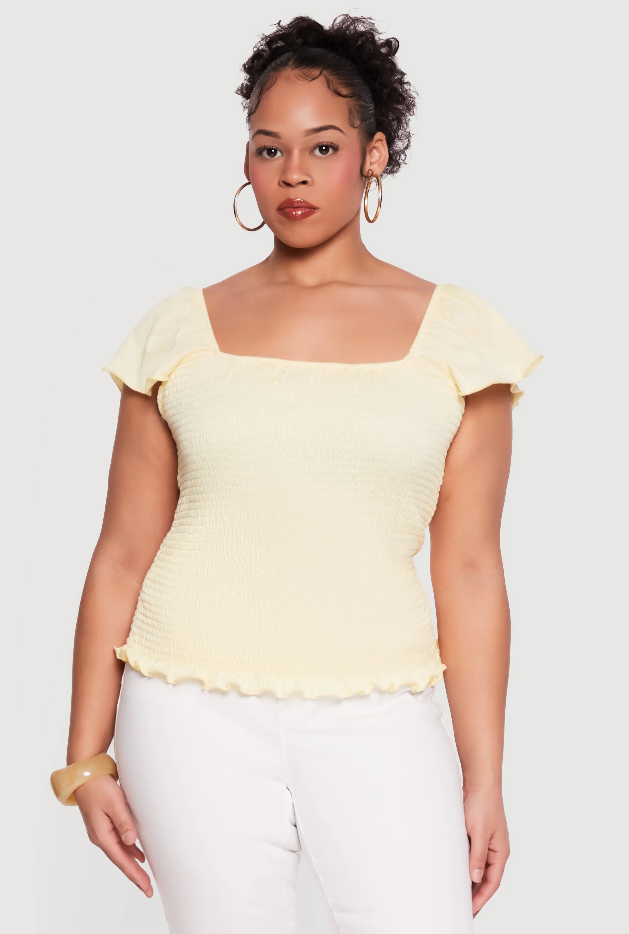 Plus Size Square Neck Flutter Sleeve Smocked Blouse sold by Rainbow product image thumbnail 2