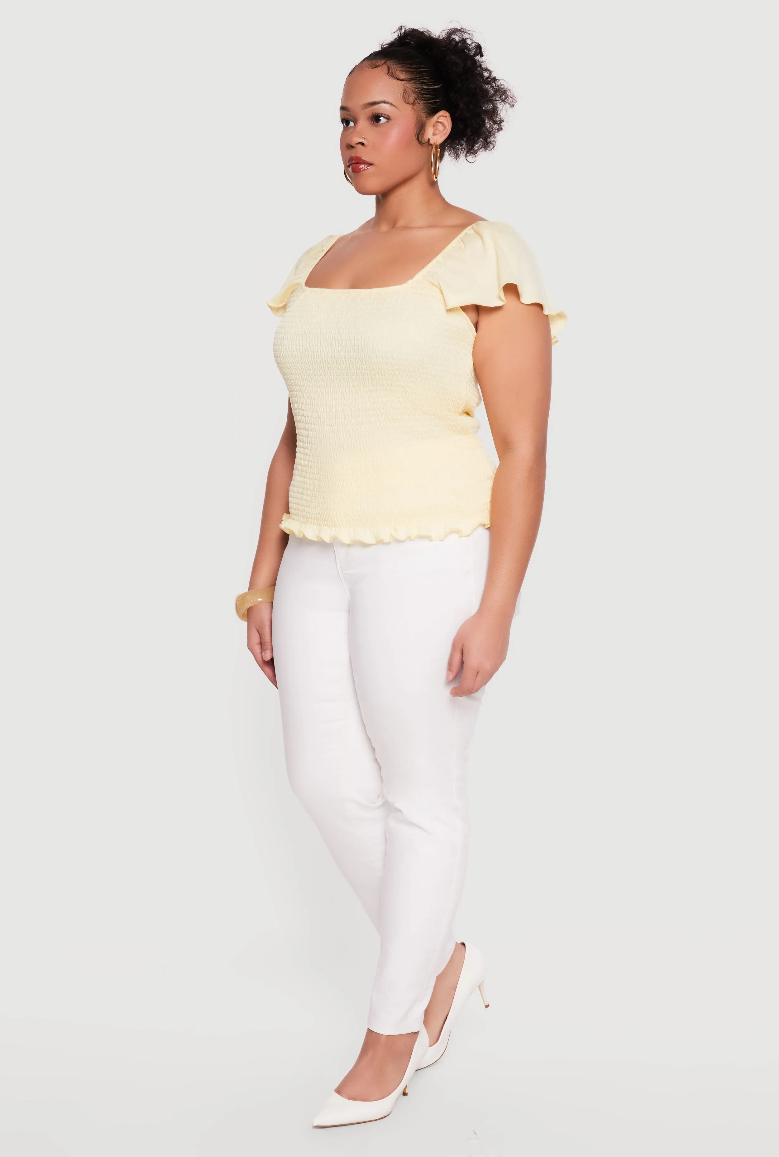 Plus Size Square Neck Flutter Sleeve Smocked Blouse sold by Rainbow product image thumbnail 3