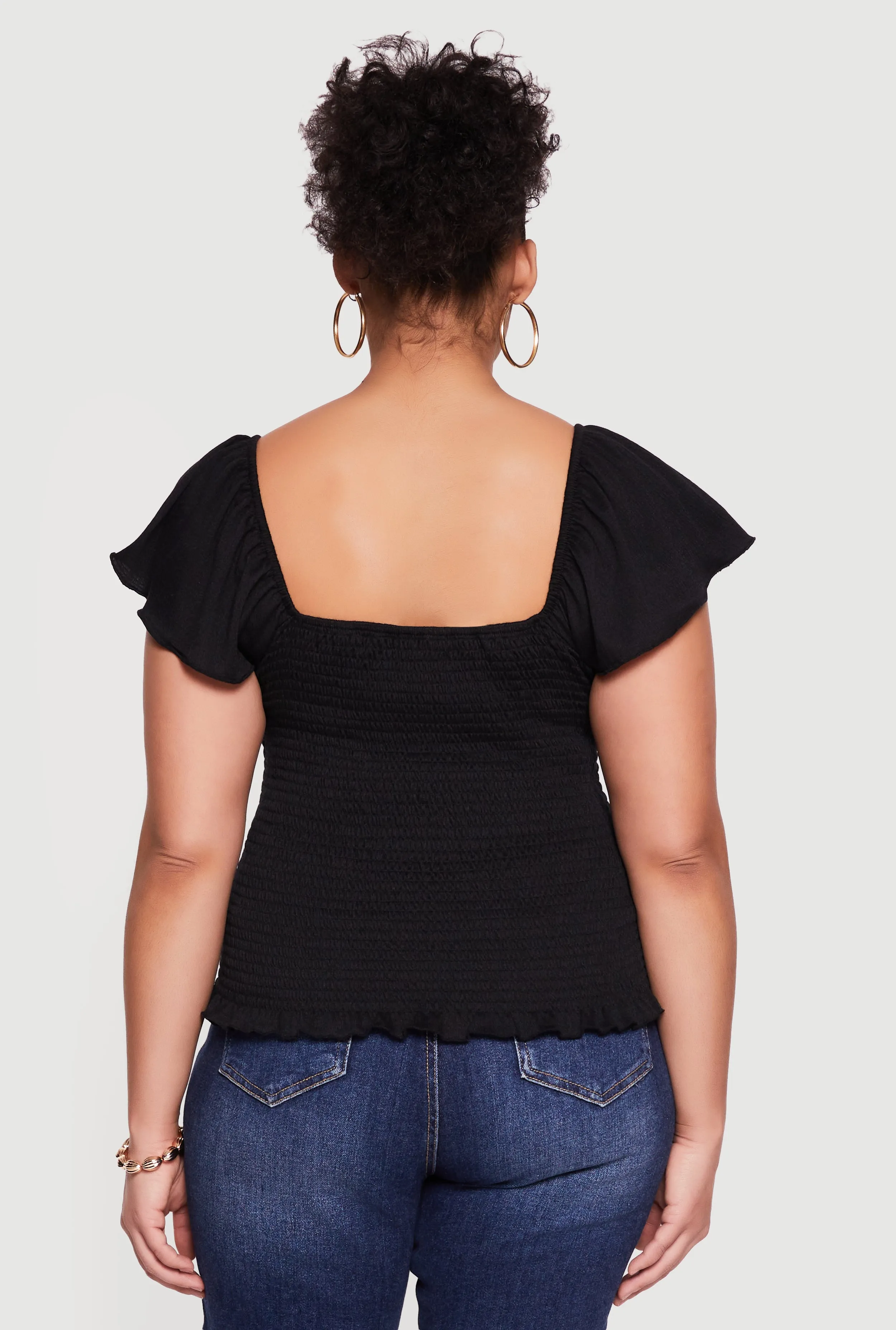 Plus Size Square Neck Flutter Sleeve Smocked Blouse sold by Rainbow product image thumbnail 5