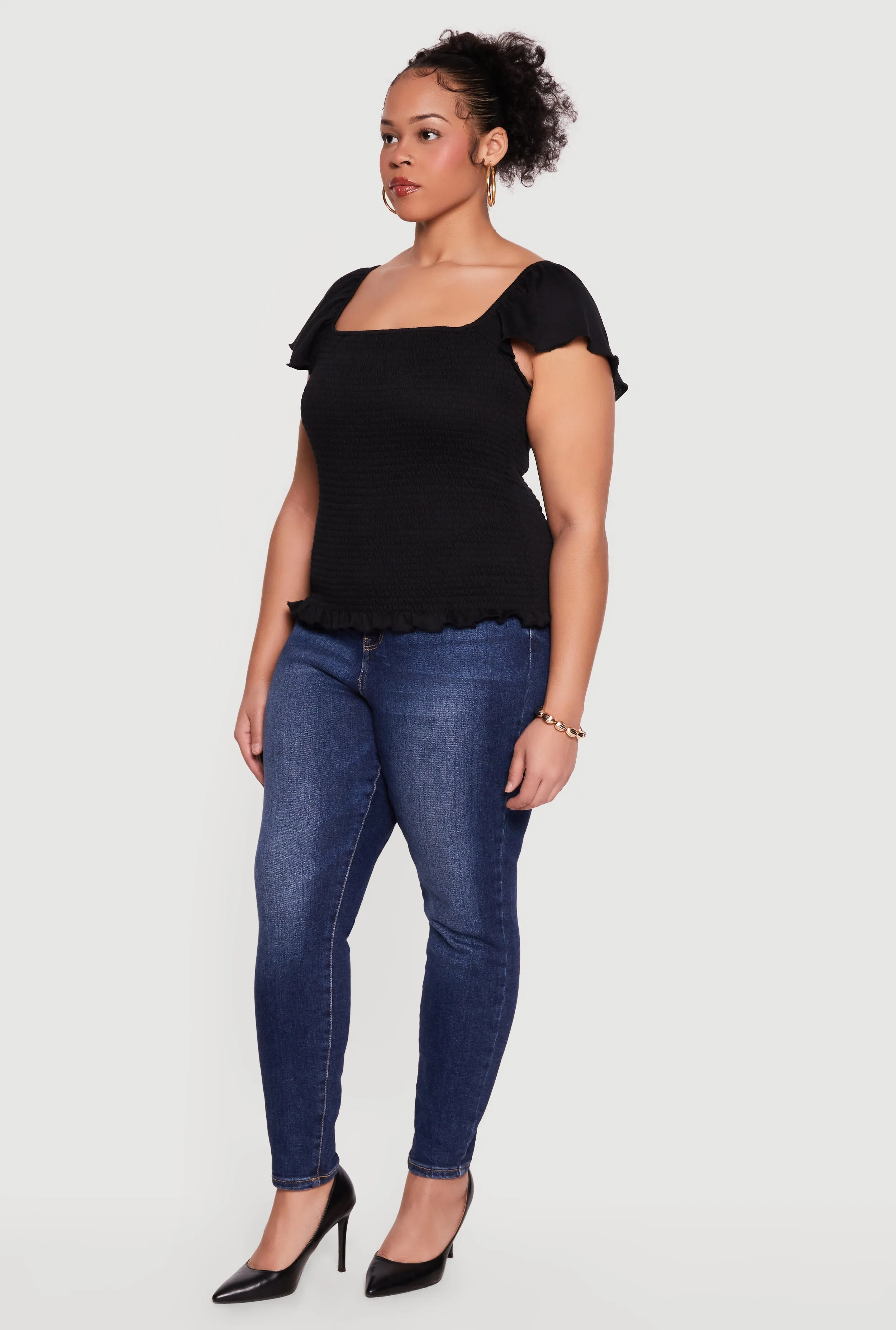 Plus Size Square Neck Flutter Sleeve Smocked Blouse sold by Rainbow product image thumbnail 3