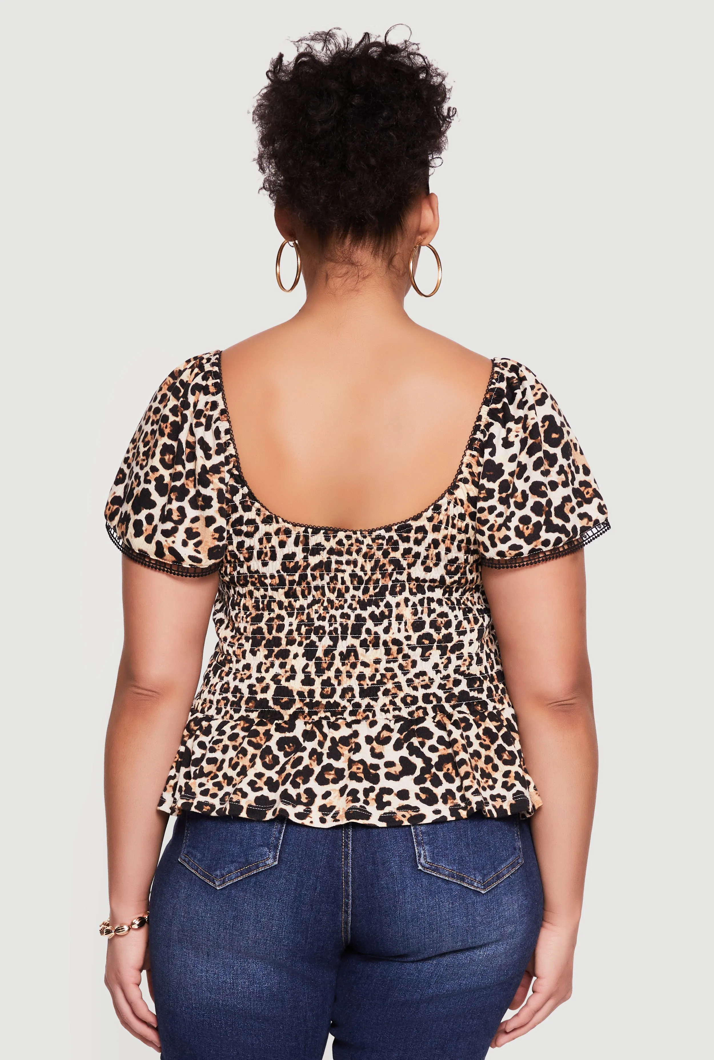 Plus Size Printed Pattern Smocked Peplum Blouse sold by Rainbow product image thumbnail 5