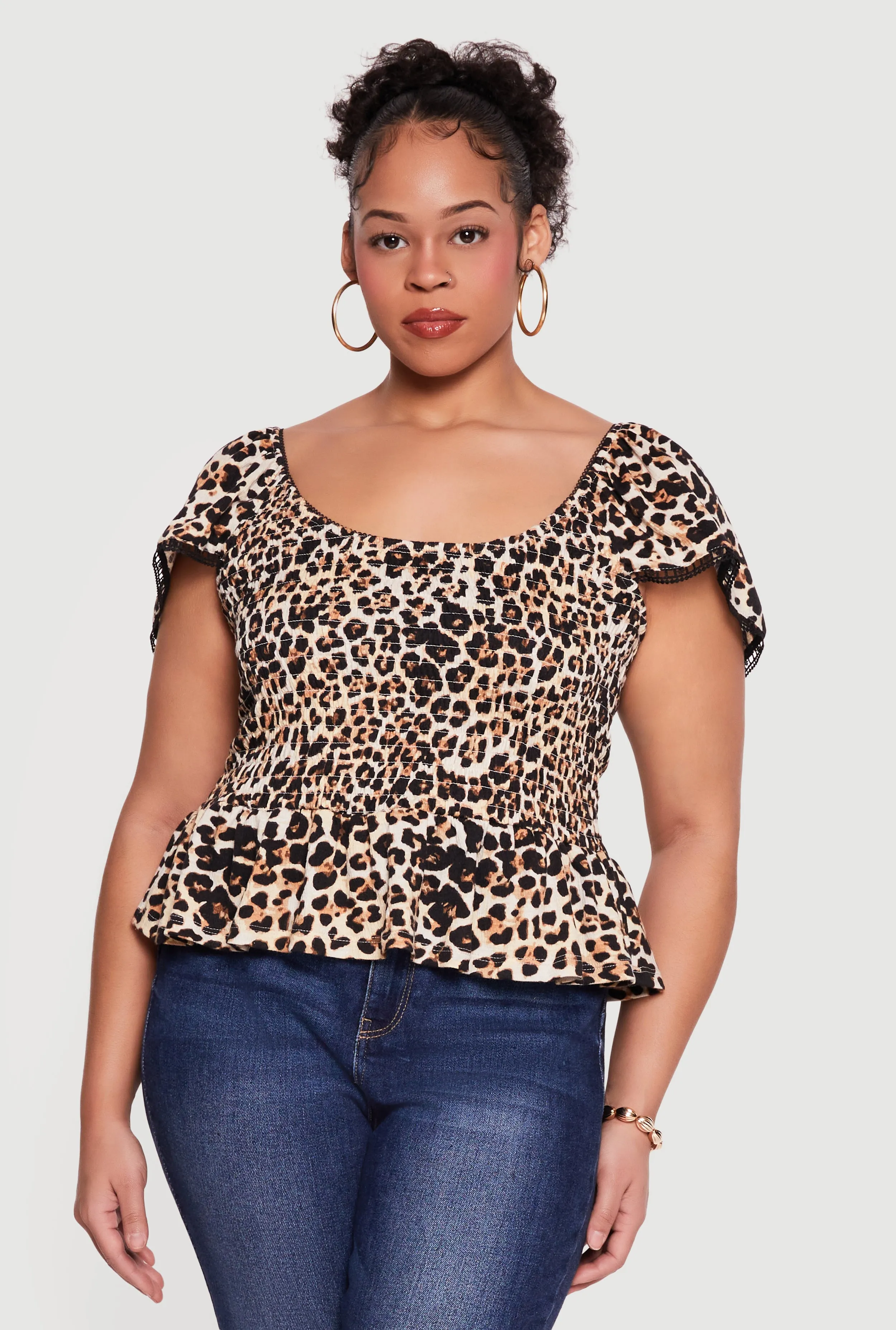 Plus Size Printed Pattern Smocked Peplum Blouse sold by Rainbow product image thumbnail 2