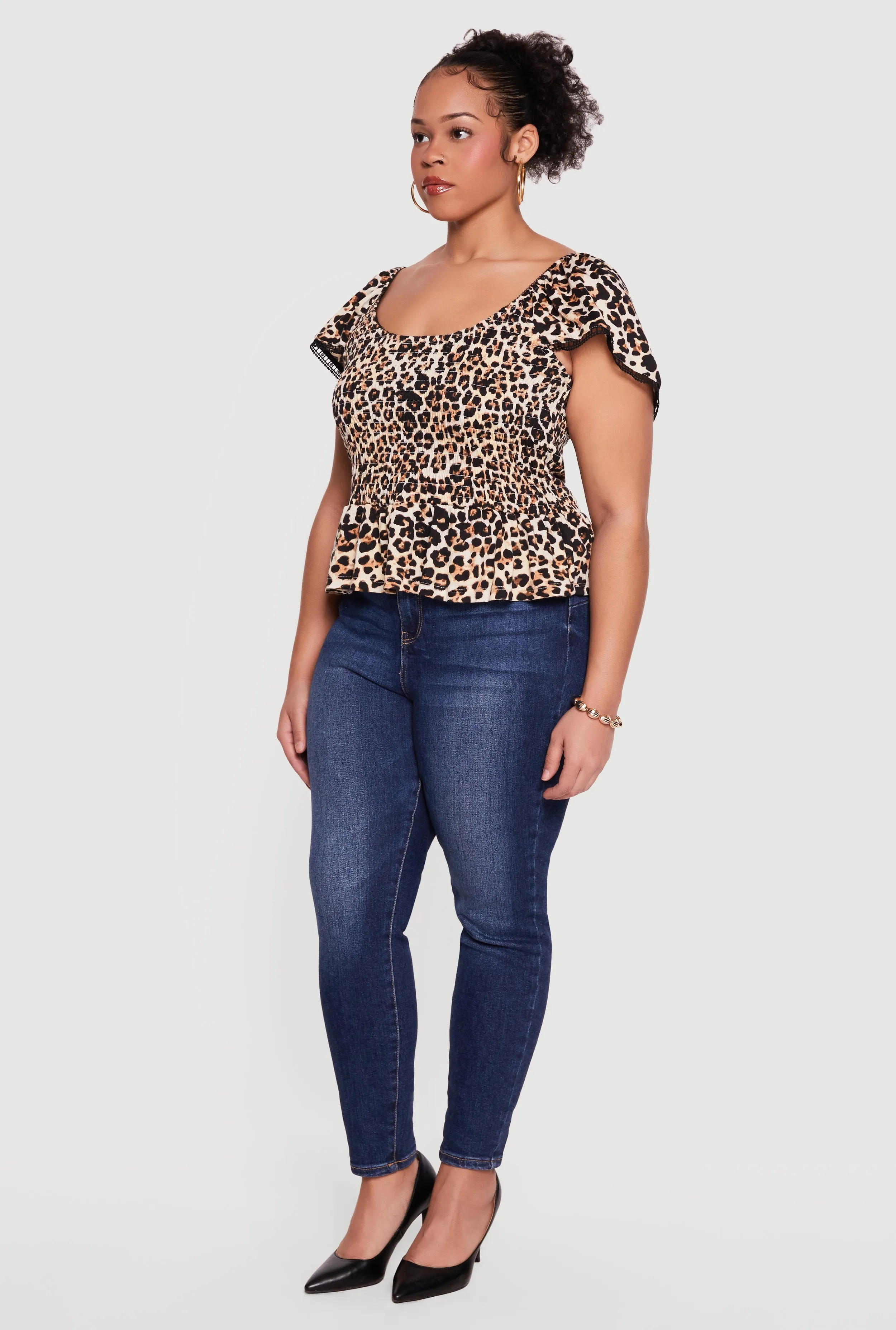 Plus Size Printed Pattern Smocked Peplum Blouse sold by Rainbow product image thumbnail 3