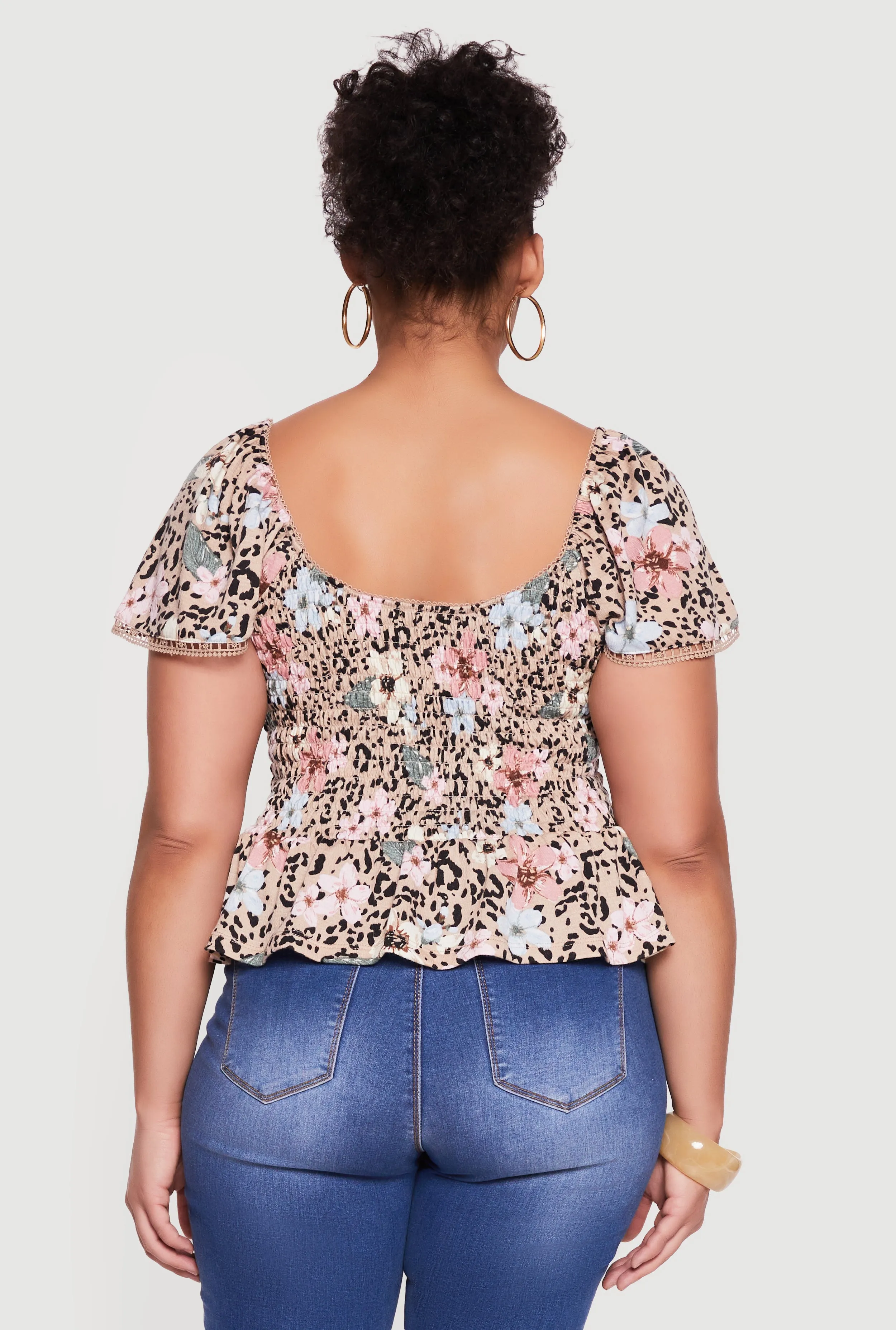 Plus Size Printed Pattern Smocked Peplum Blouse sold by Rainbow product image thumbnail 5