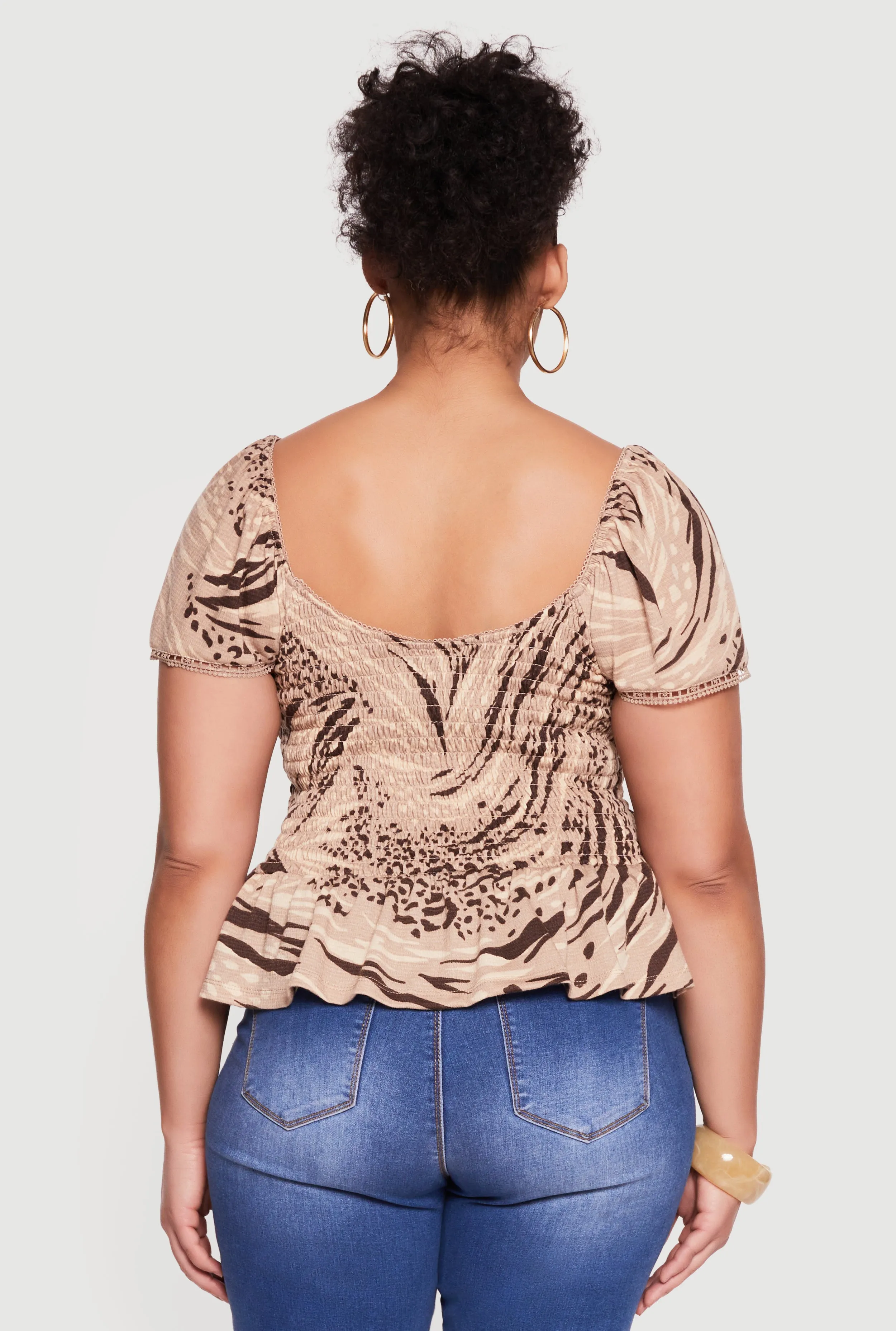 Plus Size Printed Pattern Smocked Peplum Blouse sold by Rainbow product image thumbnail 5