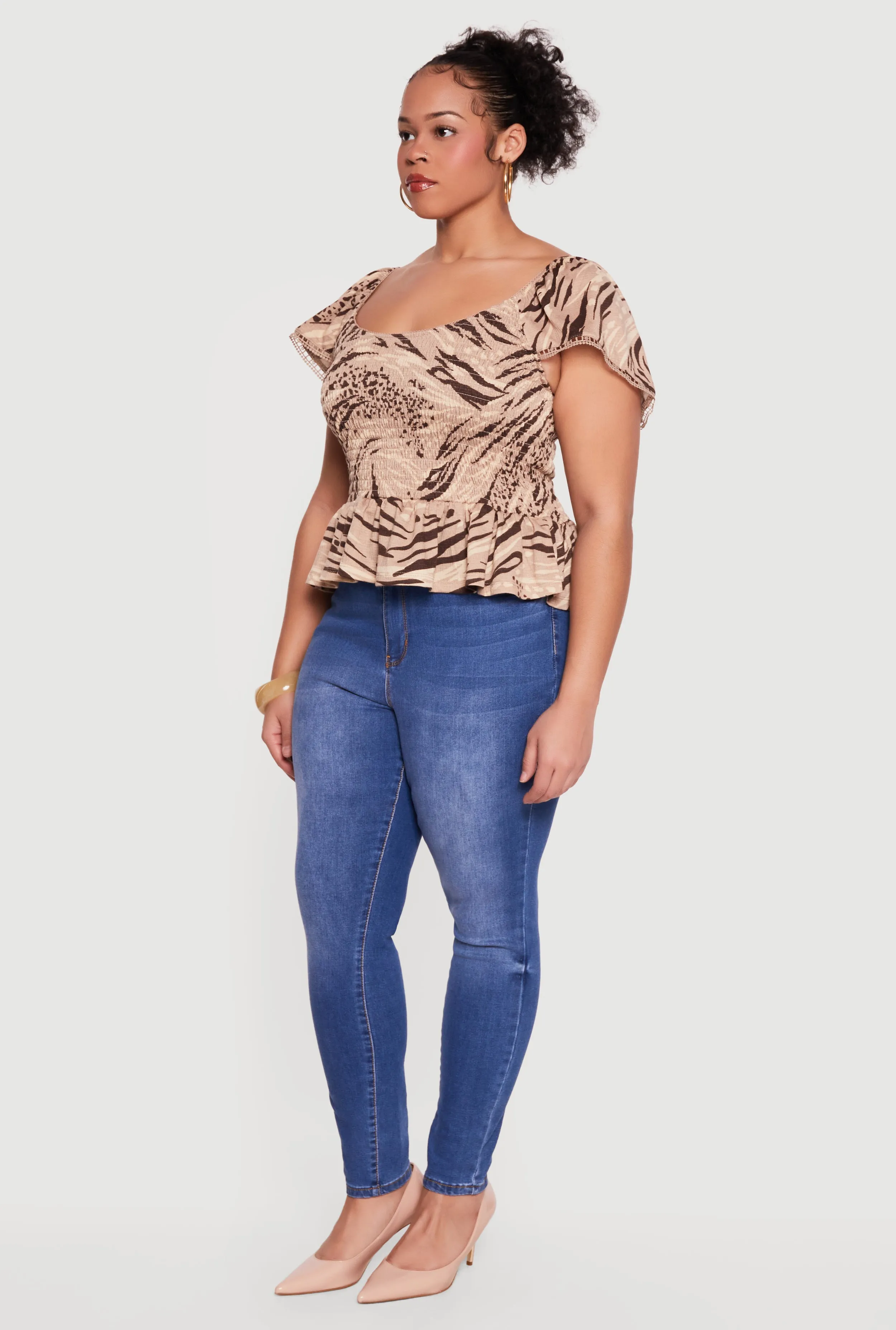 Plus Size Printed Pattern Smocked Peplum Blouse sold by Rainbow product image thumbnail 3