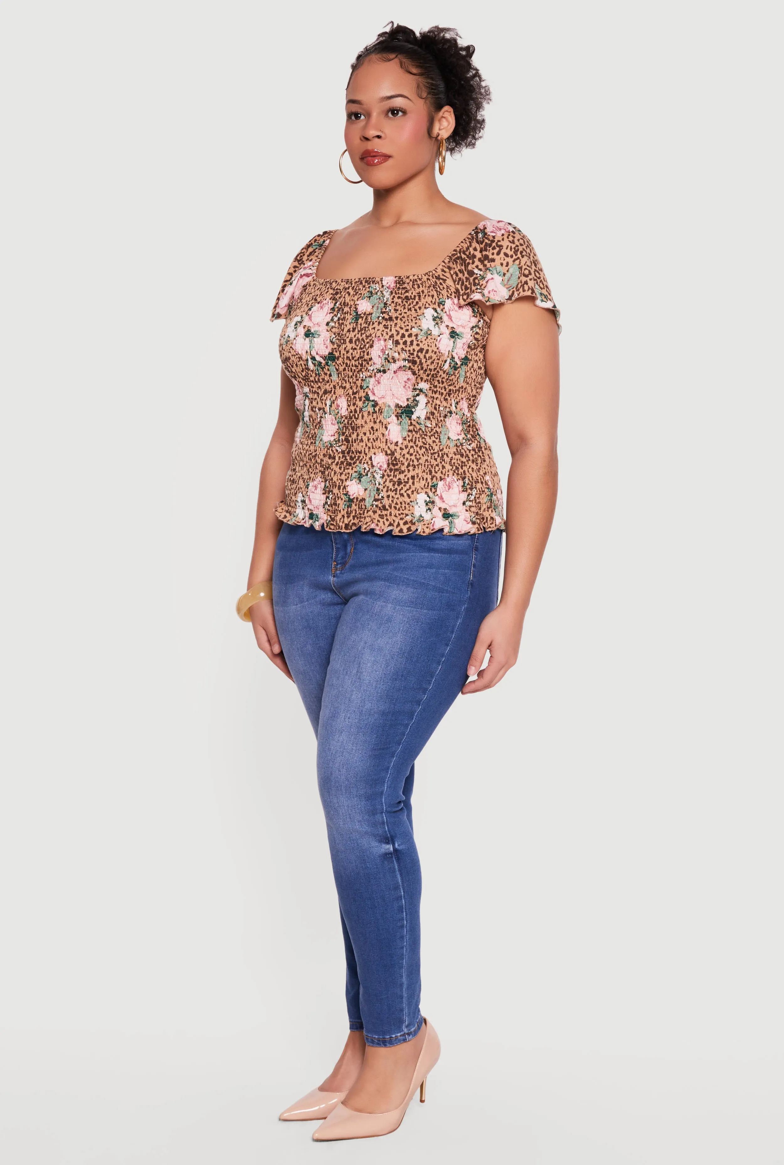Plus Size Smocked Square Neck Floral Animal Print Top sold by Rainbow product image thumbnail 3