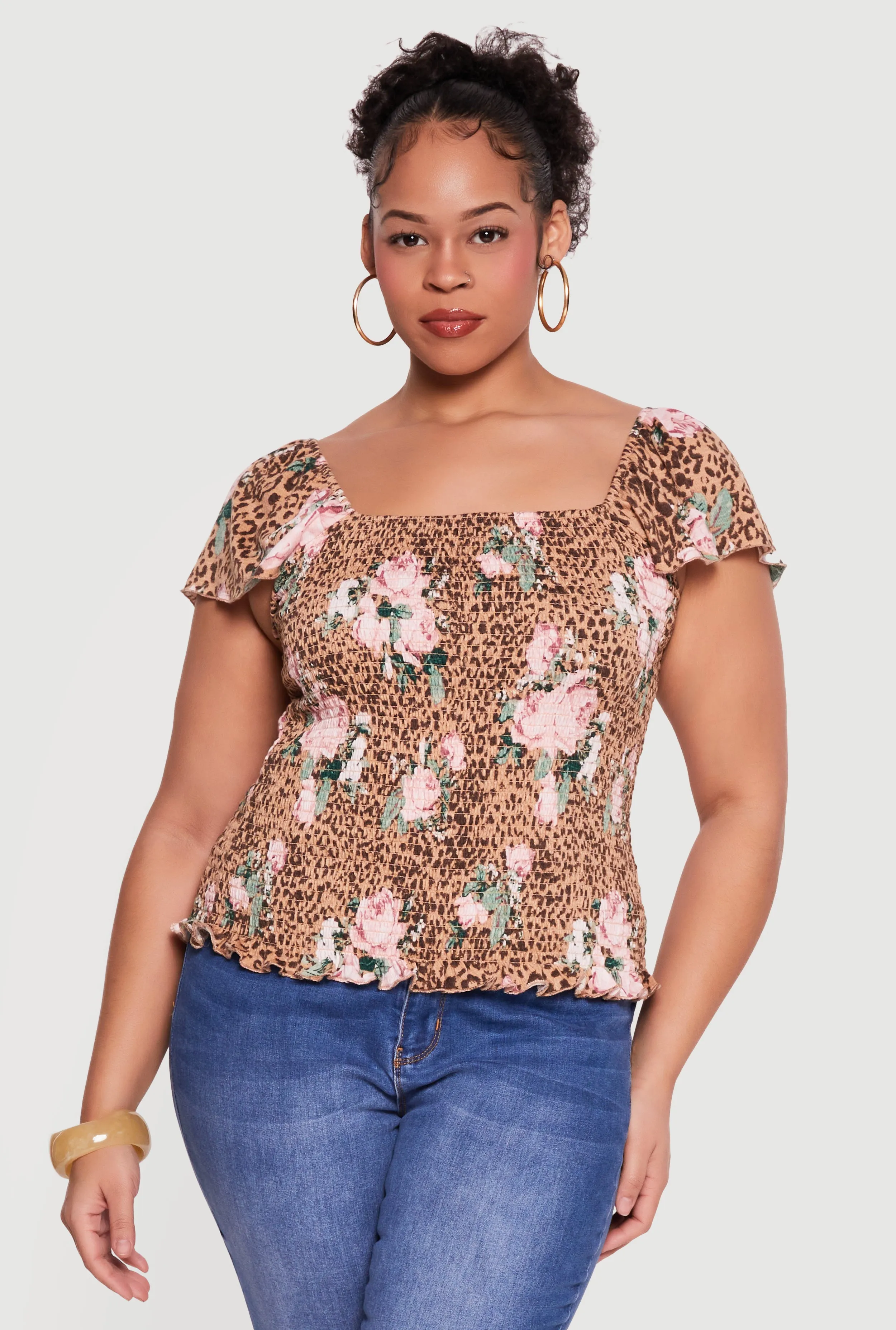 Plus Size Smocked Square Neck Floral Animal Print Top sold by Rainbow product image thumbnail 2