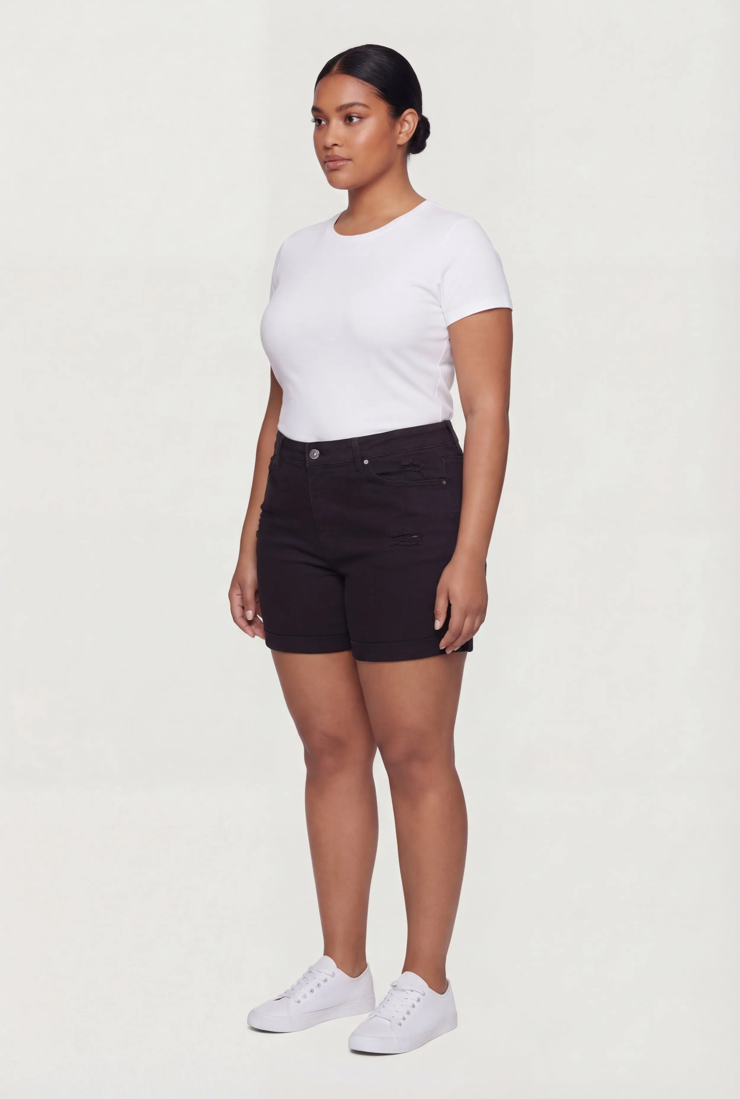 Plus Size Fixed Cuff Frayed Denim Shorts sold by Rainbow product image thumbnail 2