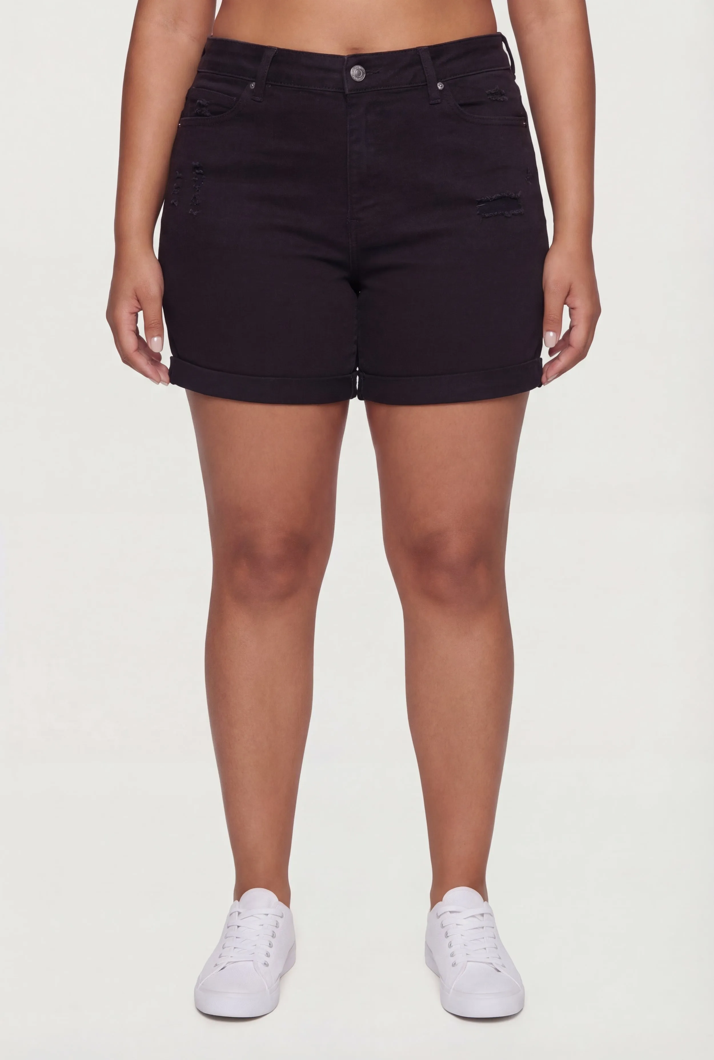 Plus Size Fixed Cuff Frayed Denim Shorts sold by Rainbow product image thumbnail 3