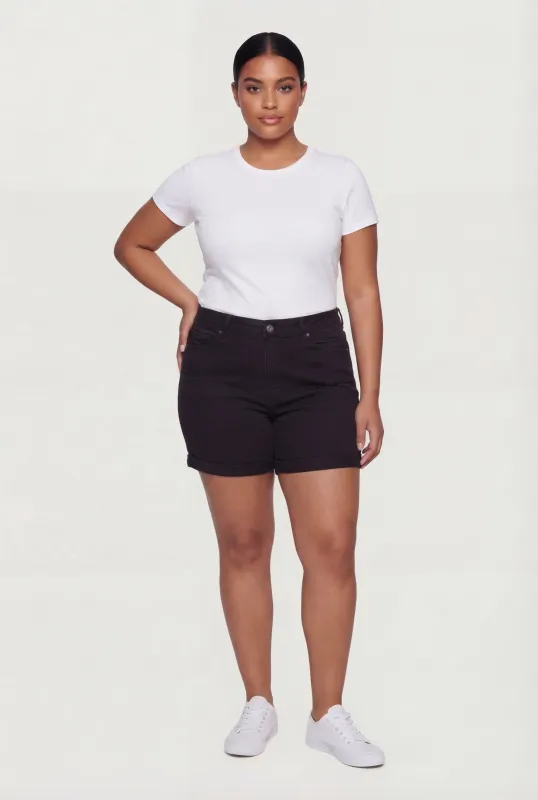 Plus Size Fixed Cuff Frayed Denim Shorts sold by Rainbow