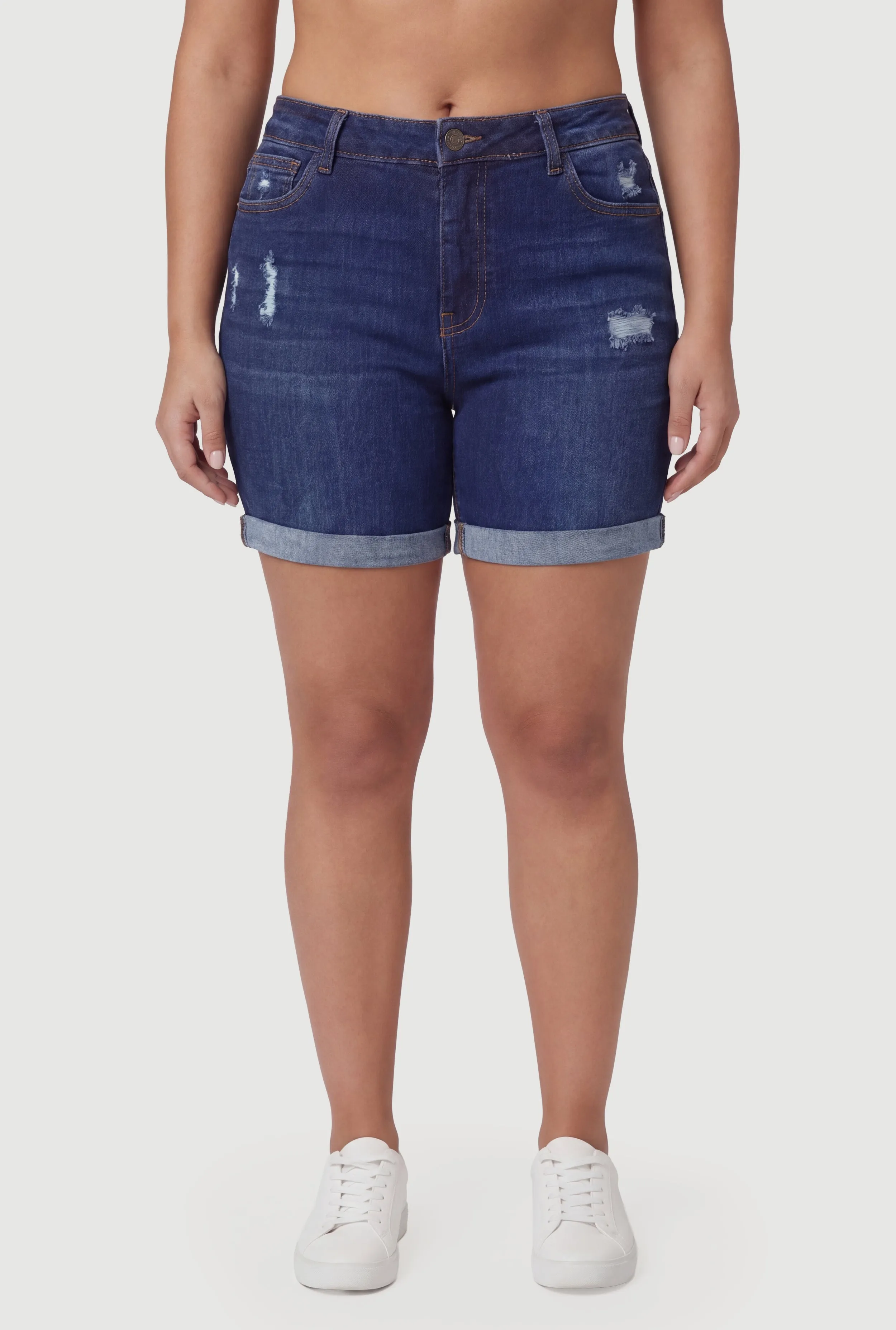 Plus Size Fixed Cuff Frayed Denim Shorts sold by Rainbow product image thumbnail 3
