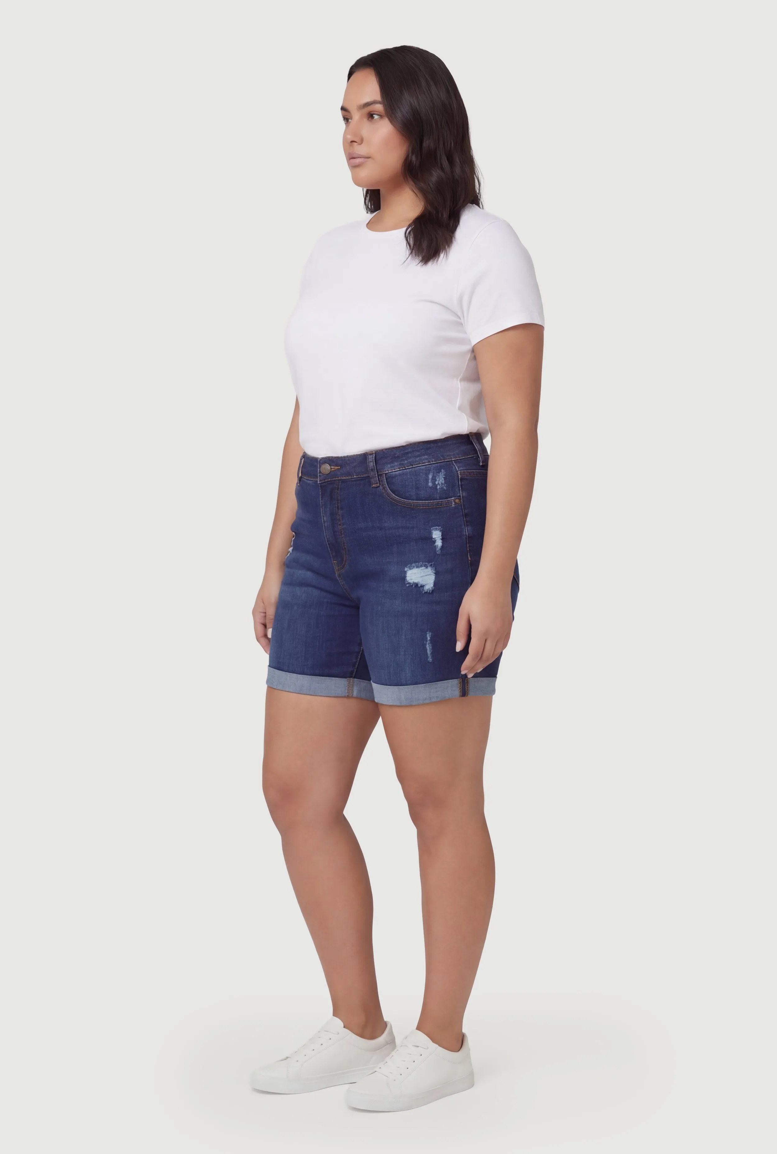 Plus Size Fixed Cuff Frayed Denim Shorts sold by Rainbow product image thumbnail 2