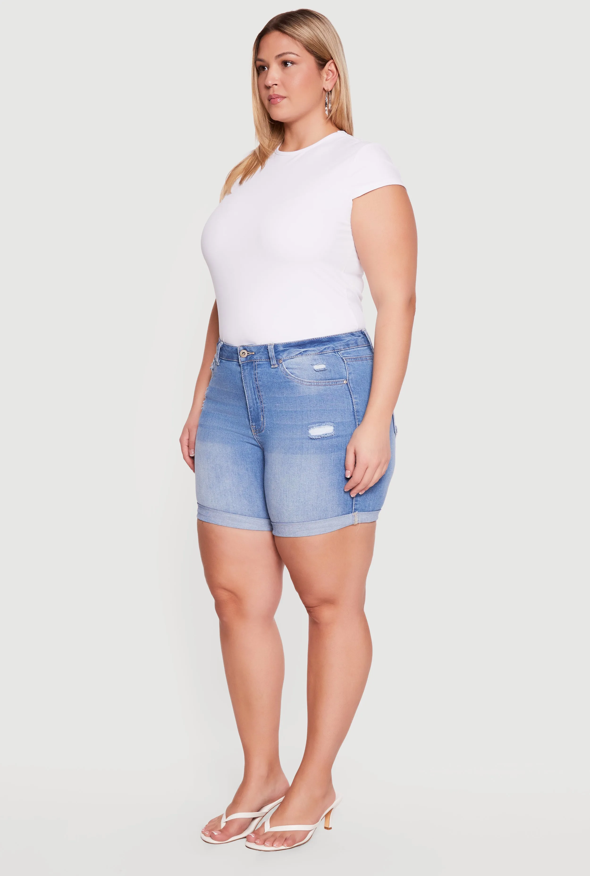 Plus Size Fixed Cuff Frayed Denim Shorts sold by Rainbow product image thumbnail 2