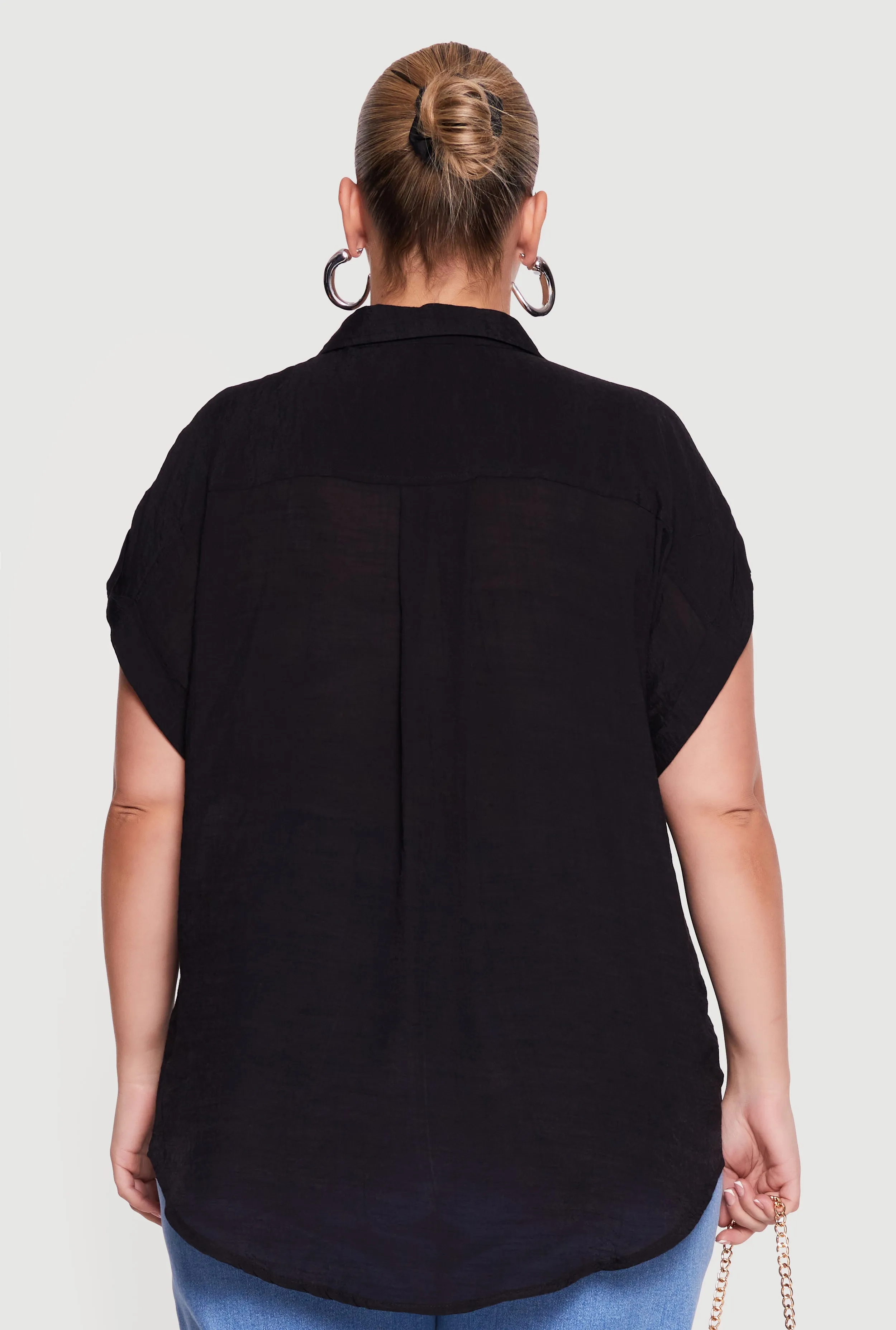 Plus Size Solid Gauze Knit Short Sleeve Button Front Shirt sold by Rainbow product image thumbnail 5