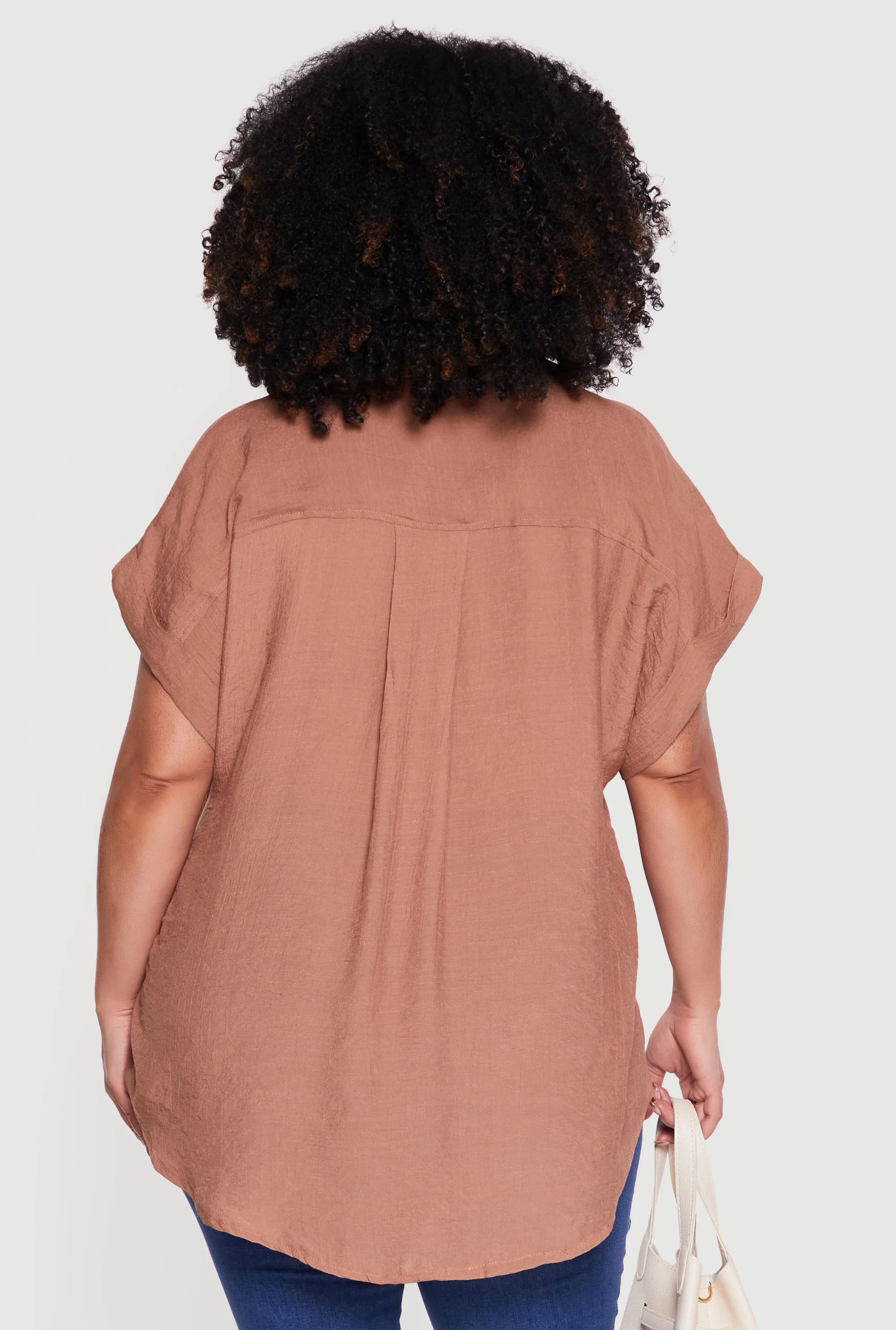 Plus Size Solid Gauze Knit Short Sleeve Button Front Shirt sold by Rainbow product image thumbnail 5