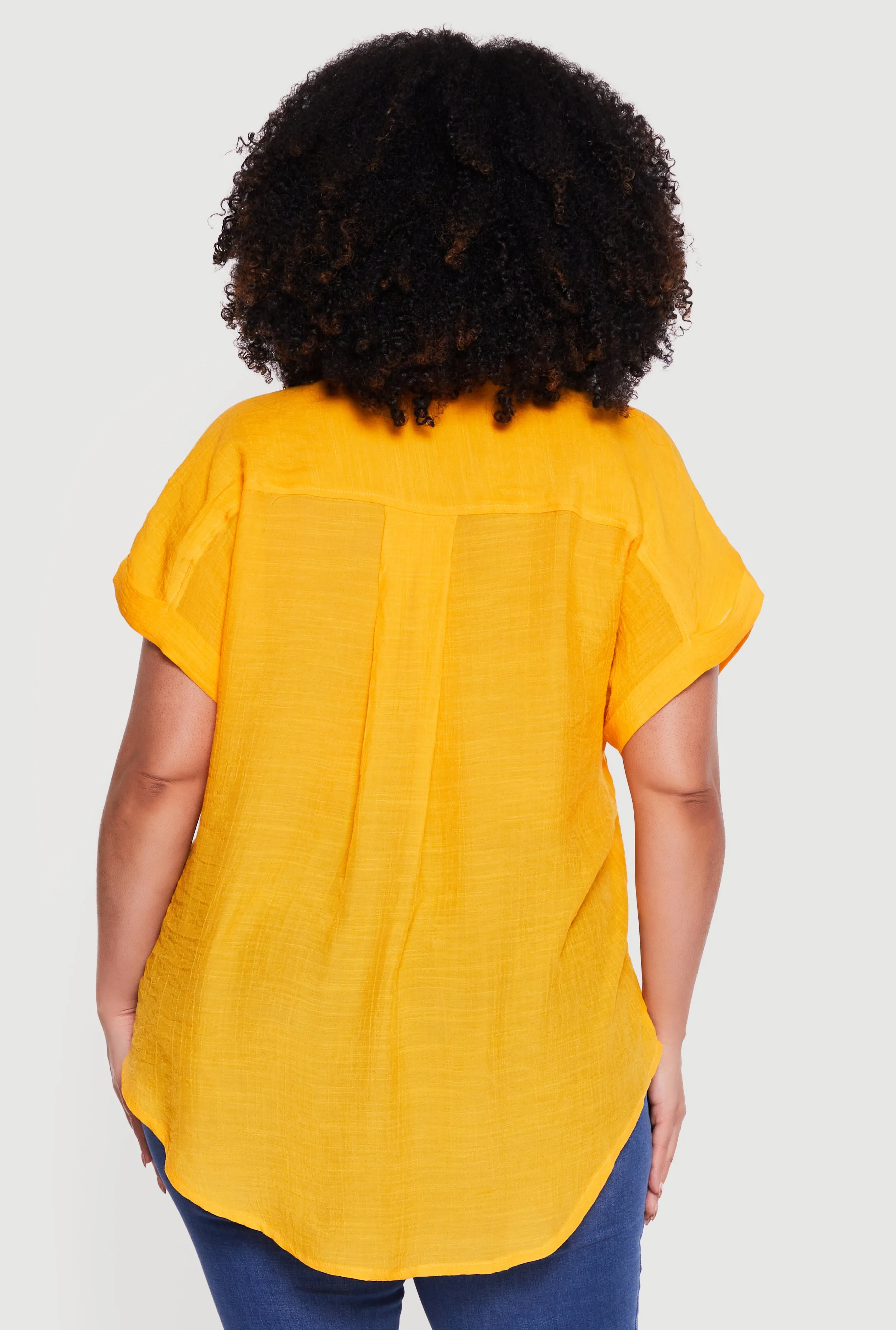 Plus Size Solid Gauze Knit Short Sleeve Button Front Shirt sold by Rainbow product image thumbnail 5